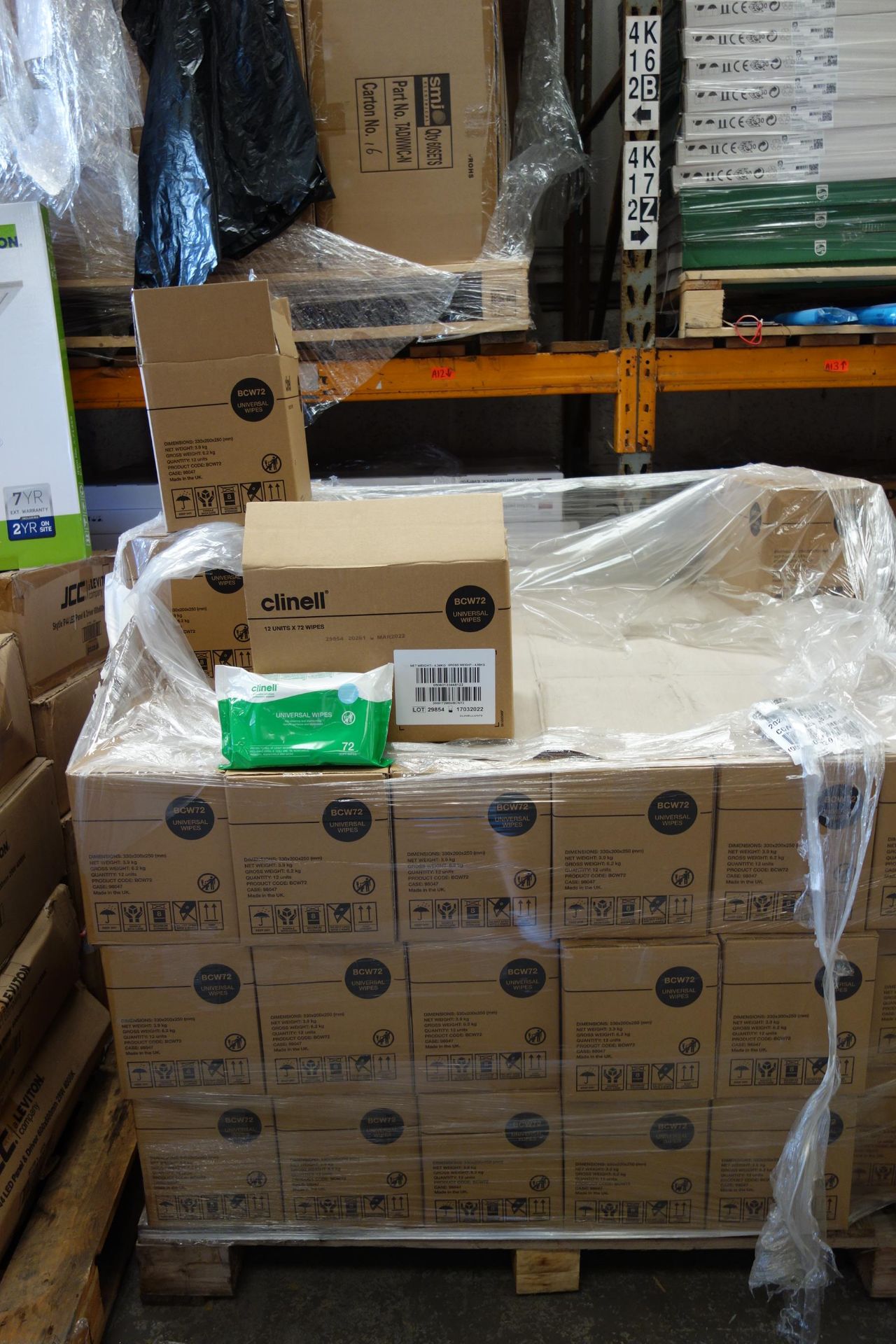 1 X Pallet Of Clinell Universal Wipes 72 Boxes of 12 Total 864 for cleaning & Disinfecting Hands, - Image 2 of 2