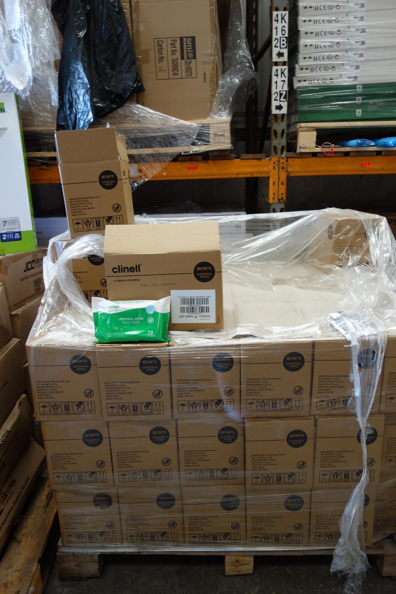 1 X Pallet Of Clinell Universal Wipes 72 Boxes of 12 Total 864 for cleaning & Disinfecting Hands,