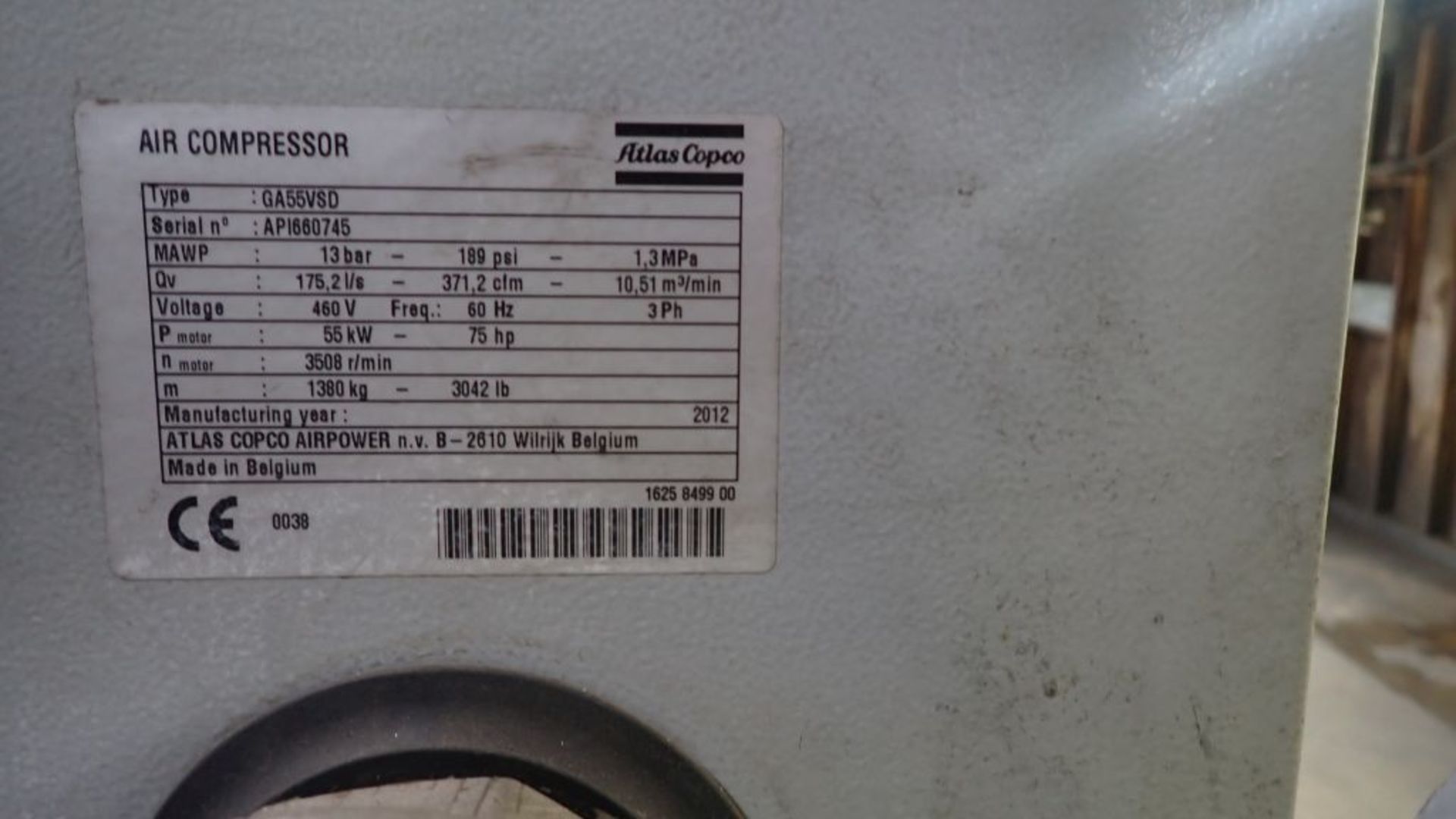 Atlas Copco GA55 VSD Air Compressor | S/N: APP151010U; 2021; 140 KW; Tag: 227074 - Image 5 of 5