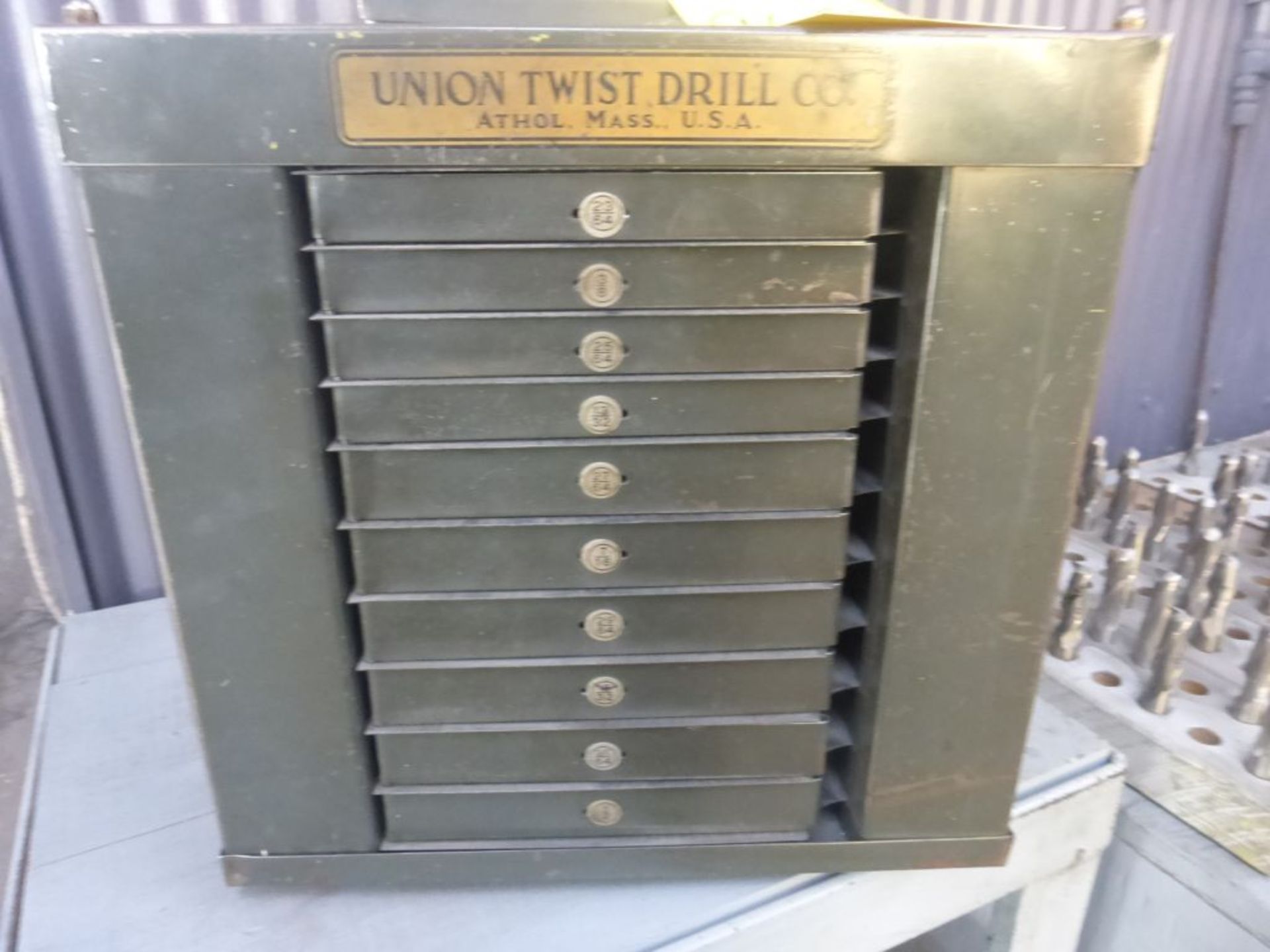 Union Twist Drill Co. Drill Bit Carousel w/Drill Contents | 4-Sided Multi Drawer; Tag: 229631 - Image 2 of 25