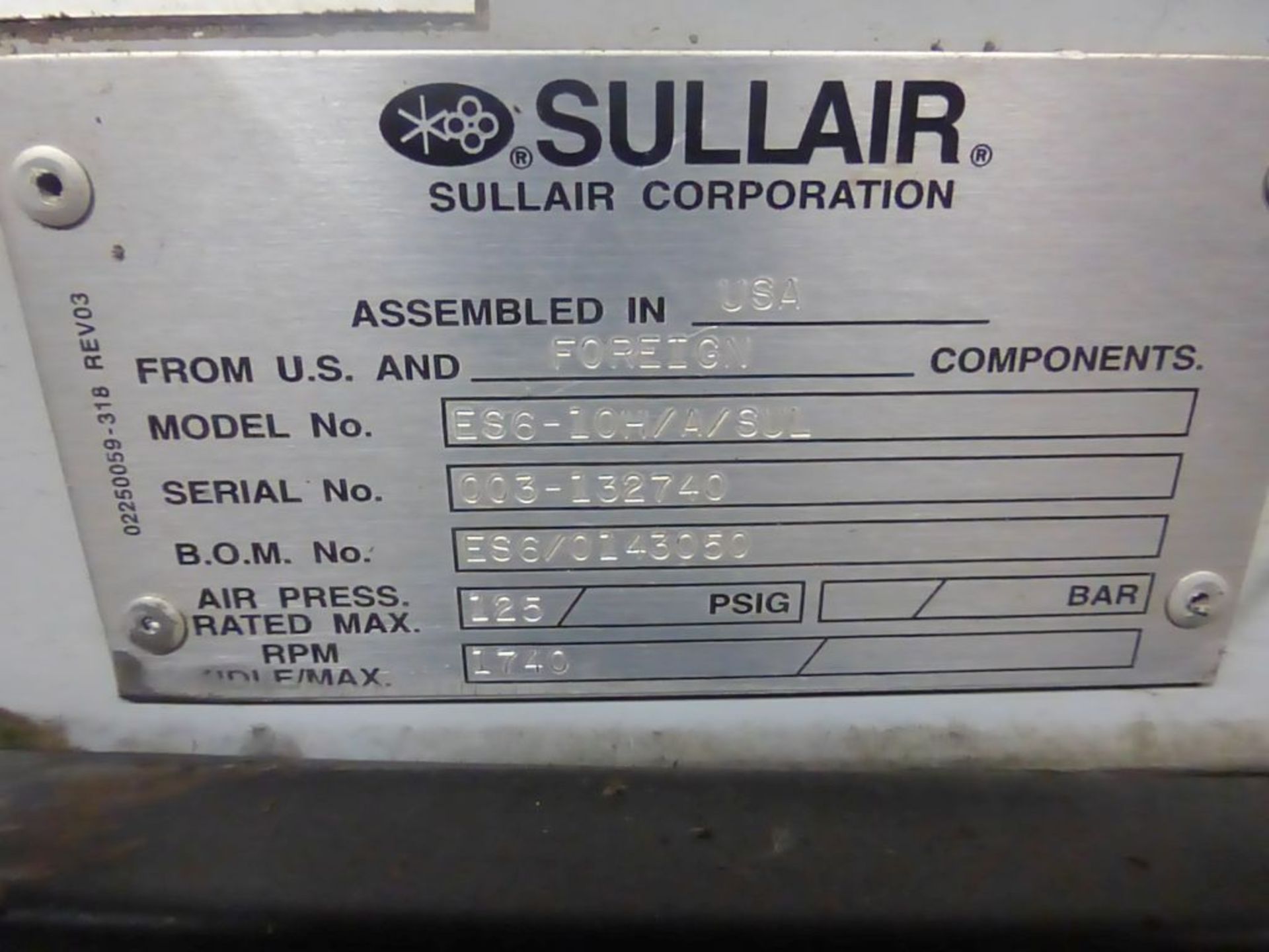 Sullair Corp Air Compressor | Model No. ES6-10H/A/SUL; Includes: Altec Refridgerated Air - Image 7 of 12