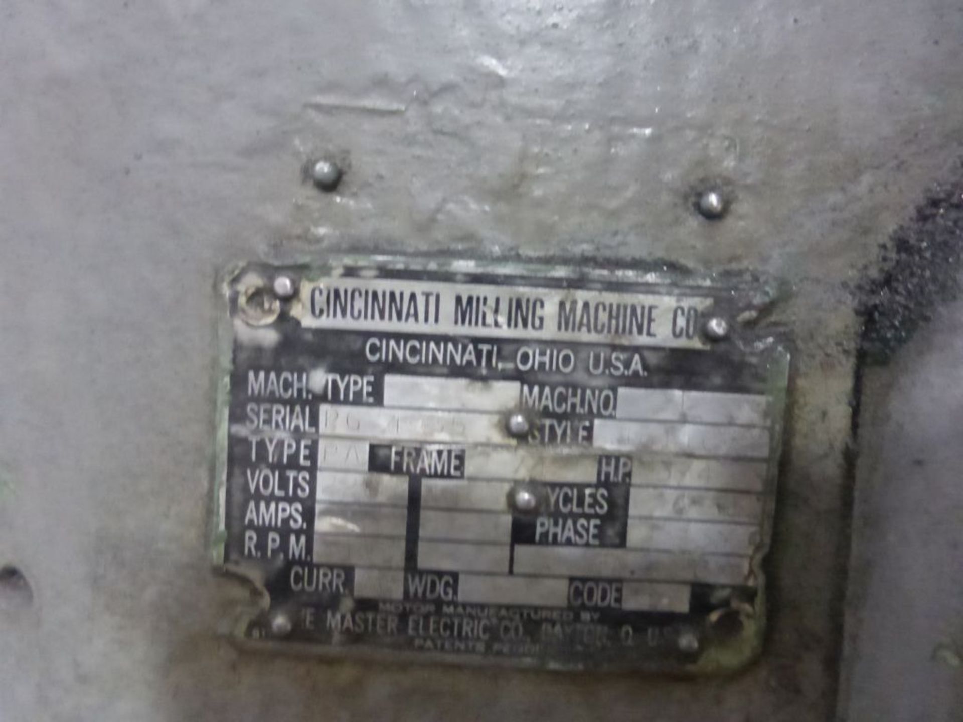 Cincinnati Milling Machine | Serial No. PG 4935; Style: 46110; Type: PA; 394 HP; 220V; 3425 RPM; - Image 7 of 8