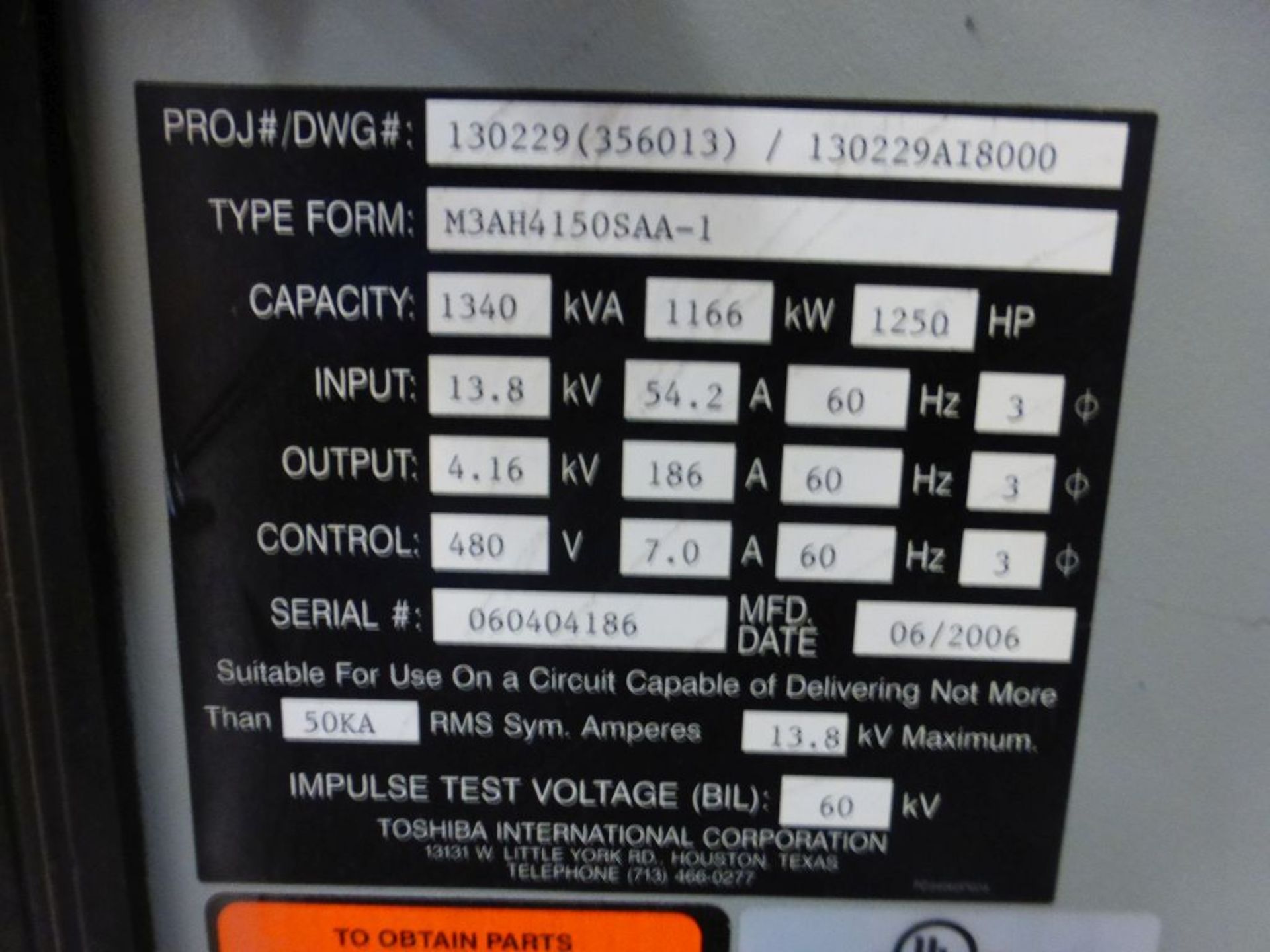 2006 Toshiba Medium Voltage Adjustable Speed Motor Drive - Removed from Service January 2022 | - Image 5 of 5