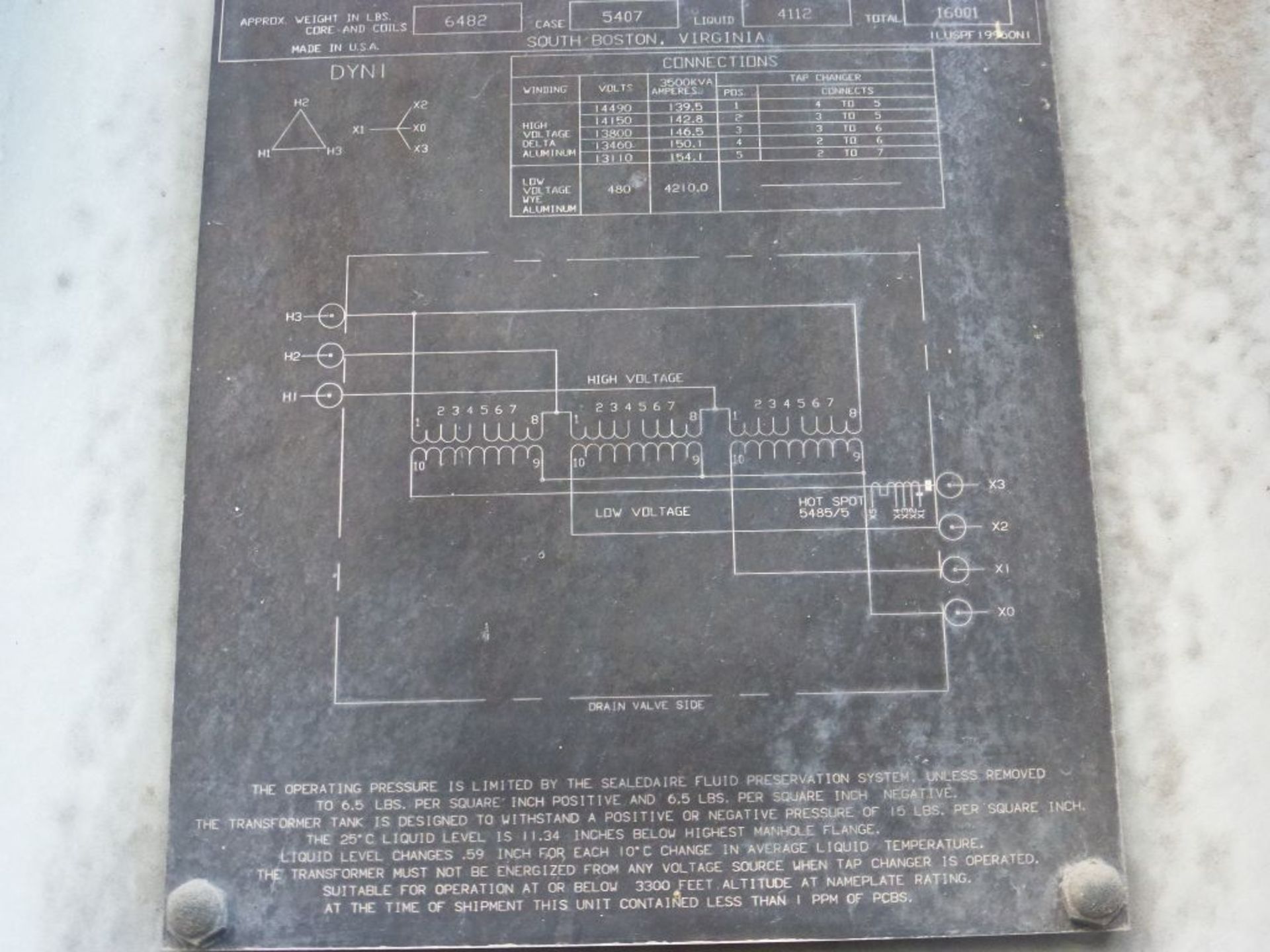 2006 Siemens Transformer - Removed from Service January 2022 | 2500/2800 KVA; 13,800 High Voltage; - Image 8 of 11