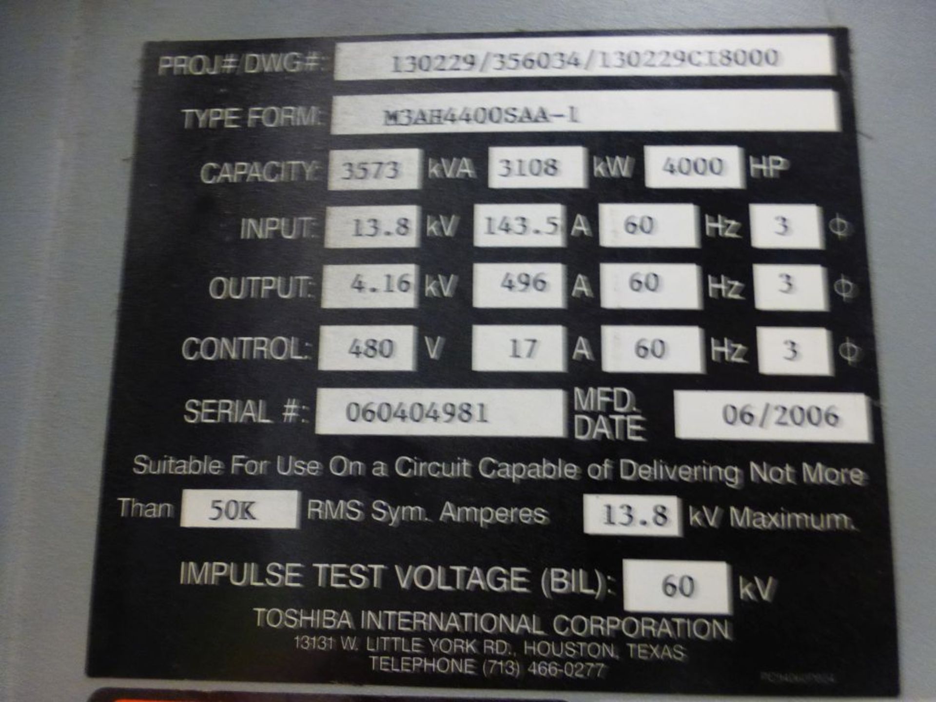 2006 Toshiba Medium Voltage Adjustable Speed Motor Drive - Removed from Service January 2022 | - Image 5 of 5