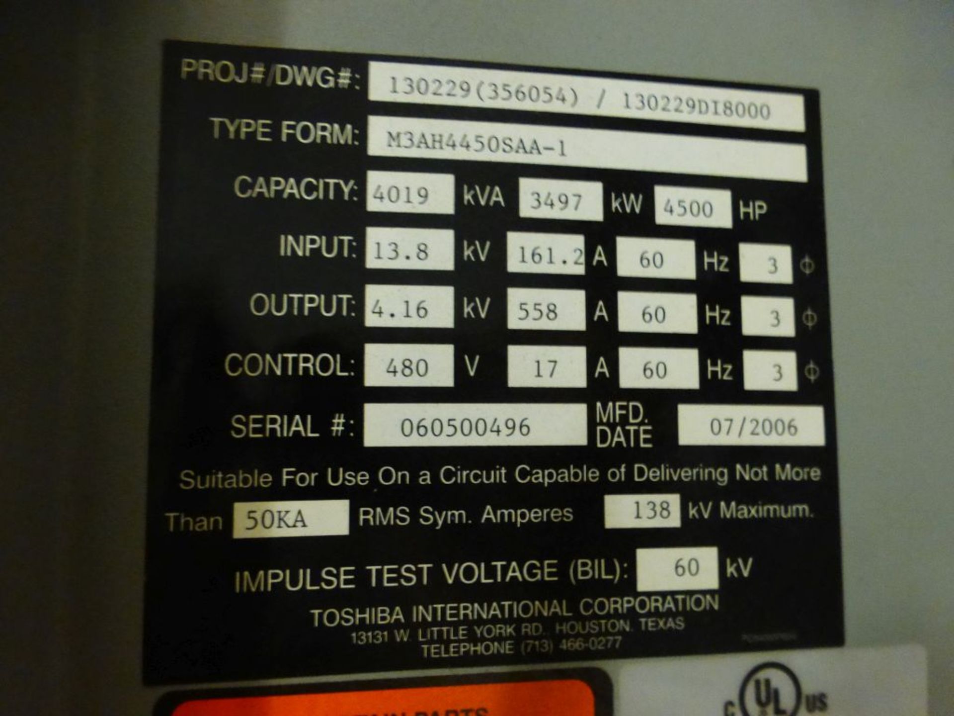 2006 Toshiba Medium Voltage Adjustable Speed Motor Drive - Removed from Service January 2022 | - Image 5 of 5