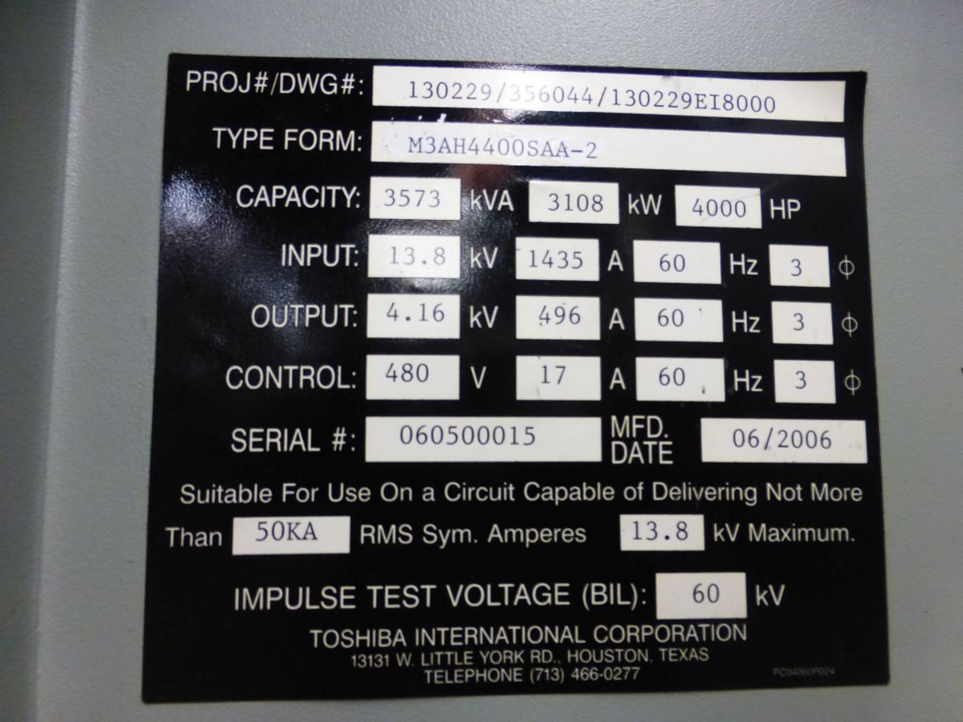 2006 Toshiba Medium Voltage Adjustable Speed Motor Drive - Removed from Service January 2022 | - Image 5 of 5