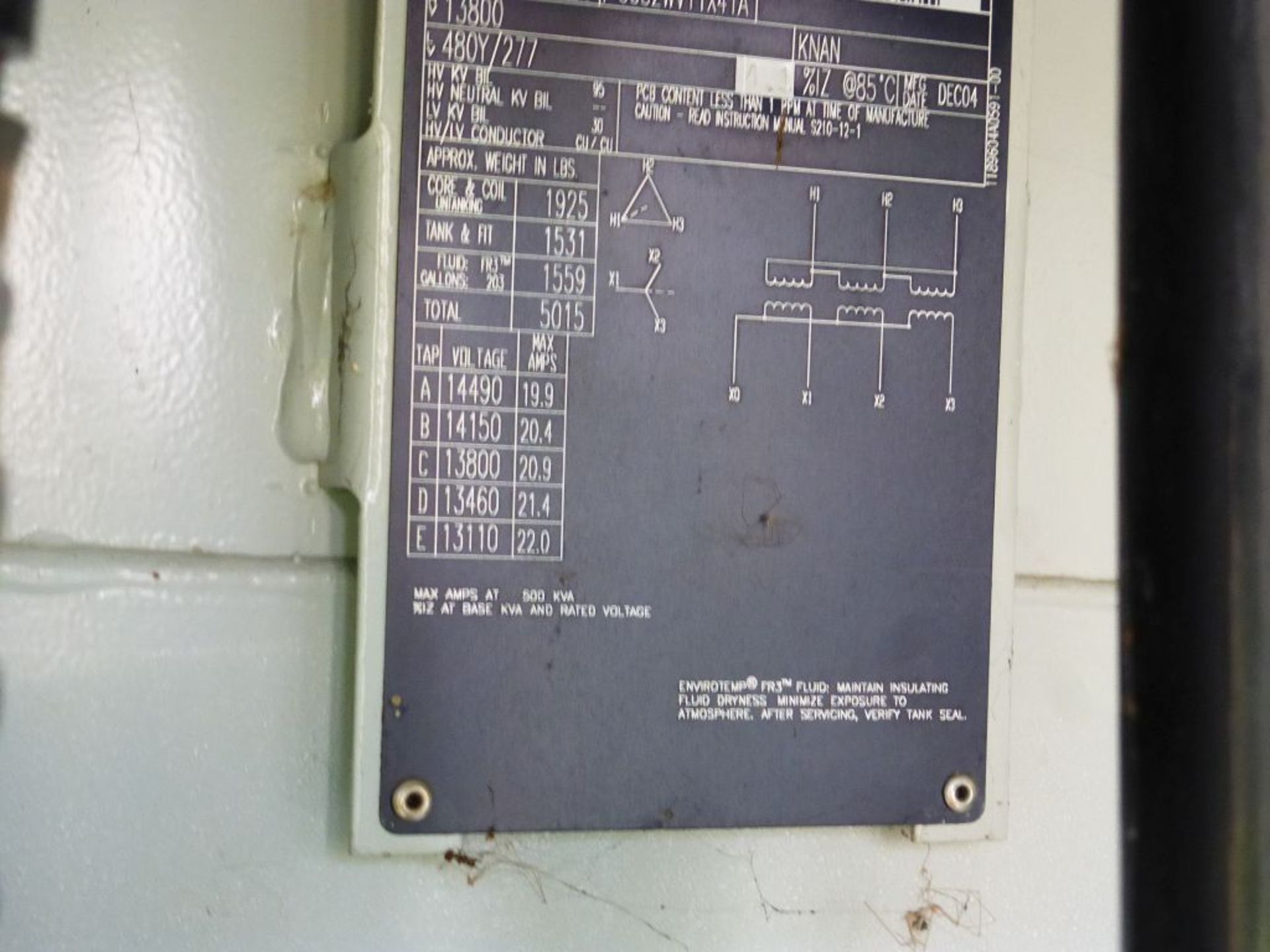 2004 Cooper Power Systems Transformer - Removed from Service January 2022 | 500 KVA; 13,800 High - Image 8 of 8