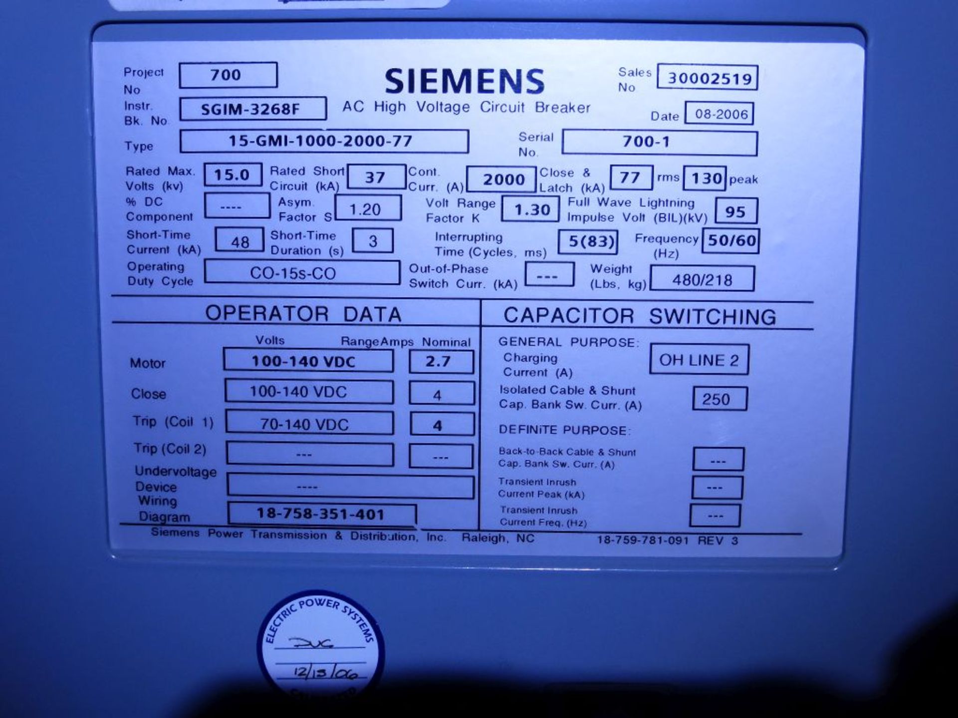 Siemens Switchgear - Removed from Service January 2022 | 6-Verticals; Includes: (9) AC High - Image 18 of 30