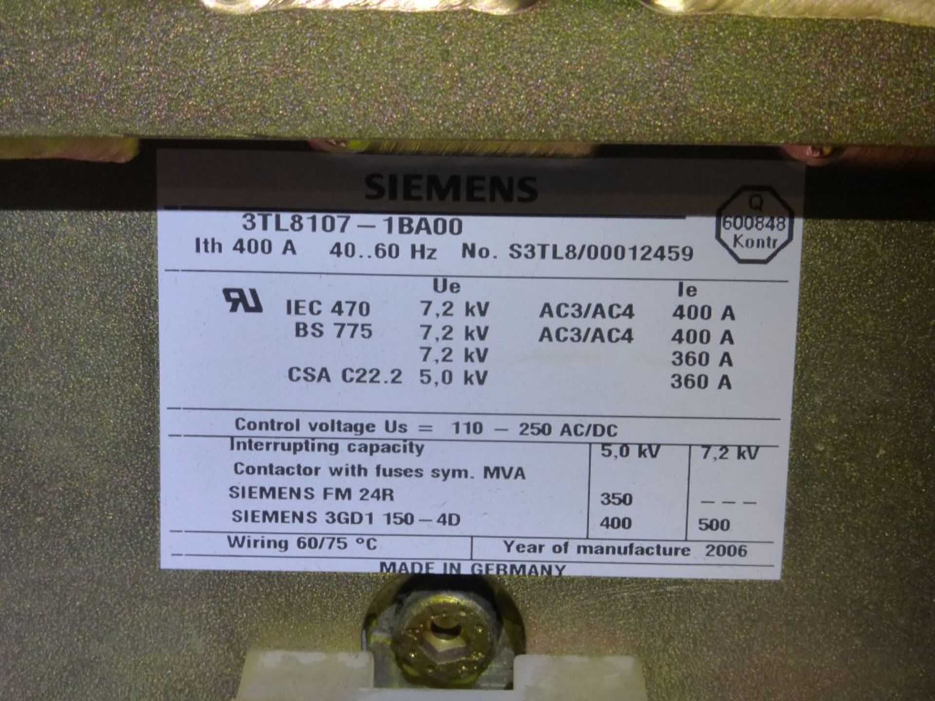Siemens Medium Voltage MCC - Removed from Service January 2022 | 2000A; 2300V; 3-Verticals; - Image 8 of 16