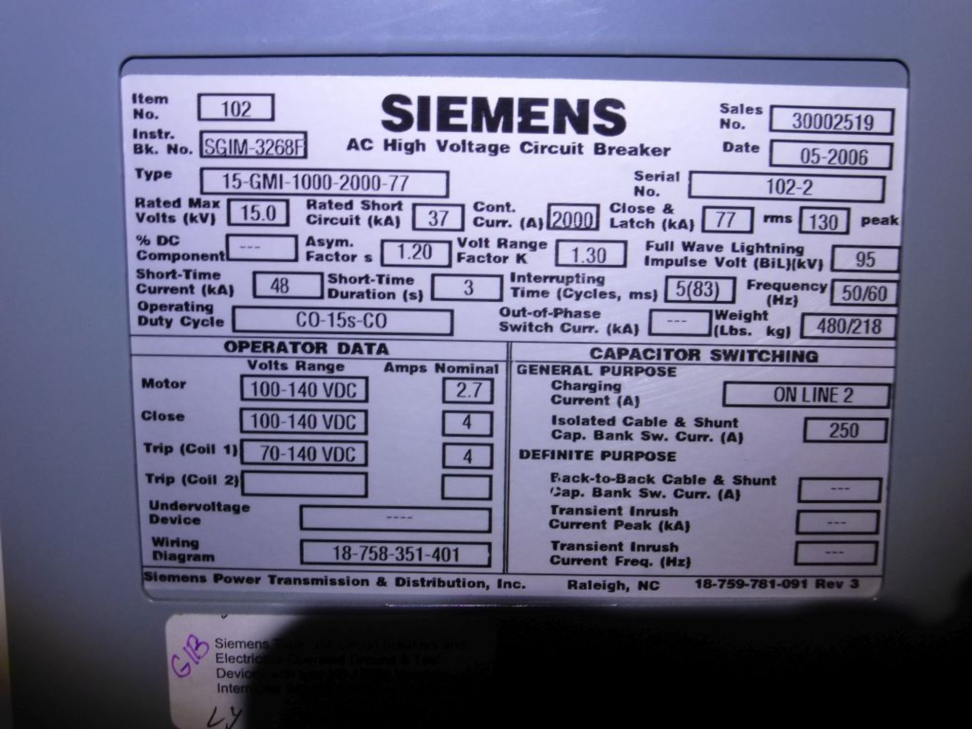 Siemens Switchgear - Removed from Service January 2022 | 6-Verticals; Includes: (9) AC High - Image 8 of 30