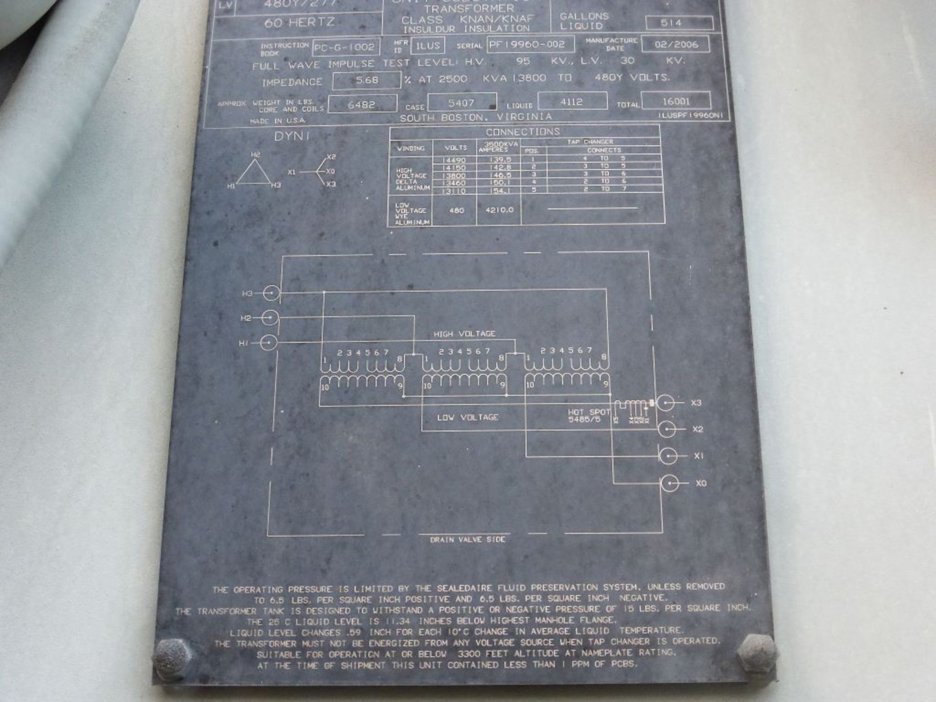 2006 Siemens Transformer - Removed from Service January 2022 | 2500/2800 KVA; 13,800 High Voltage; - Image 8 of 10