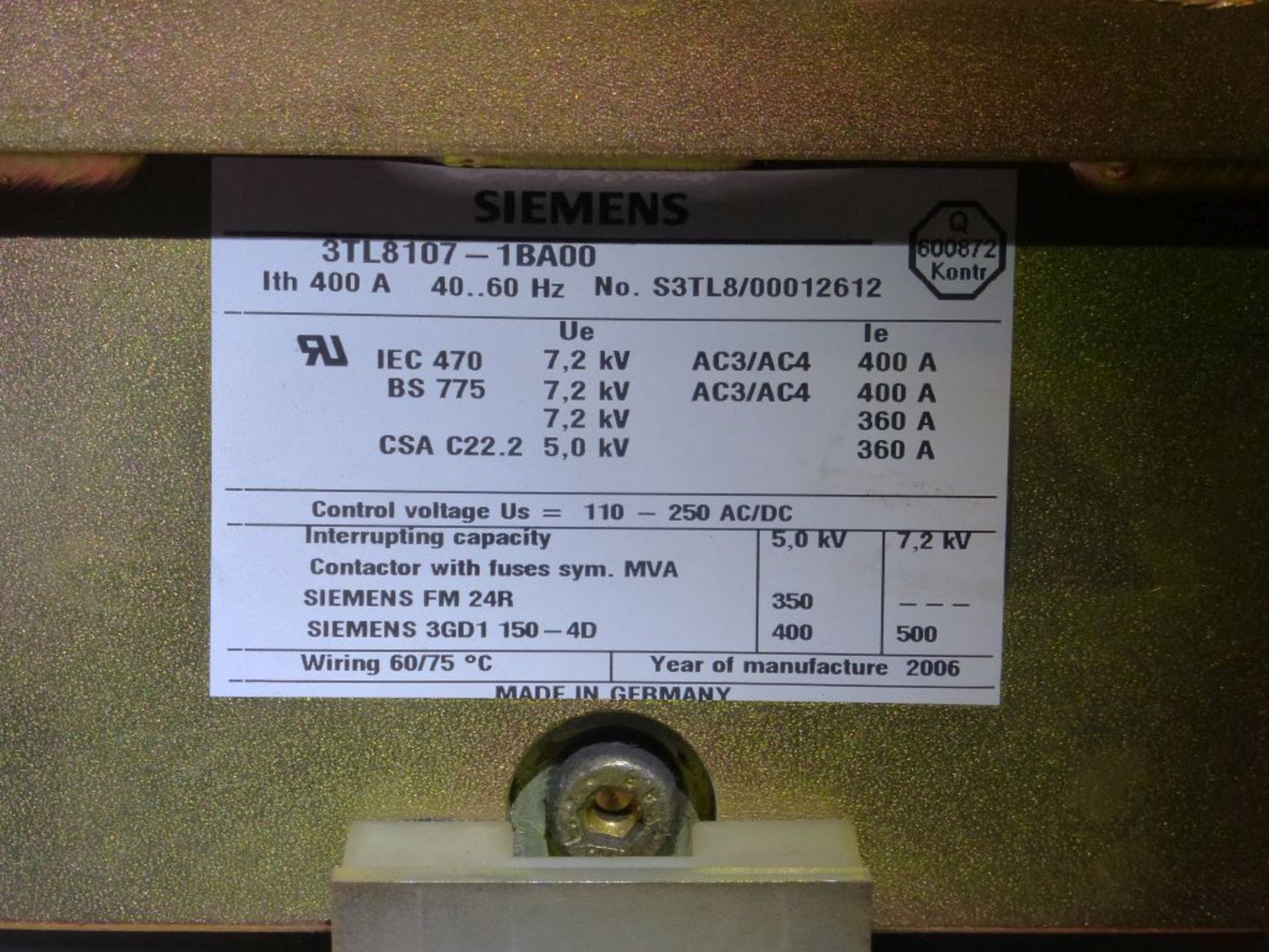 Siemens Medium Voltage MCC - Removed from Service January 2022 | 2000A; 2300V; 3-Verticals; - Image 10 of 18