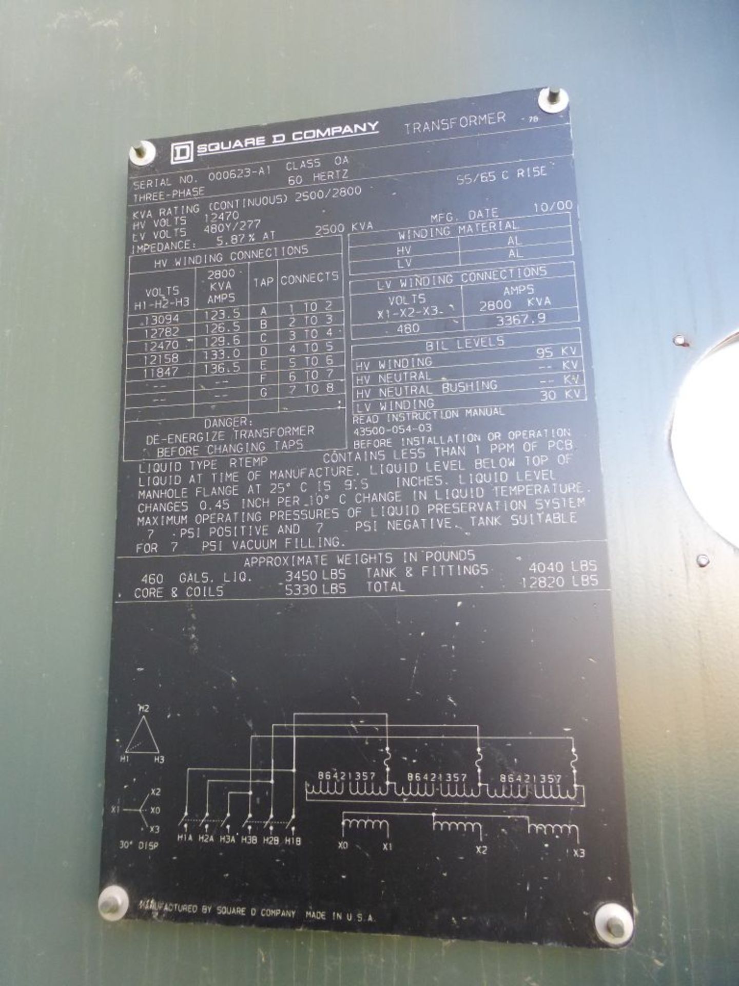 Square D 2500/2800 KVA Transformer | High Voltage: 12470V; Low Voltage: 480Y/277V; Tag: 231707 - Image 9 of 12