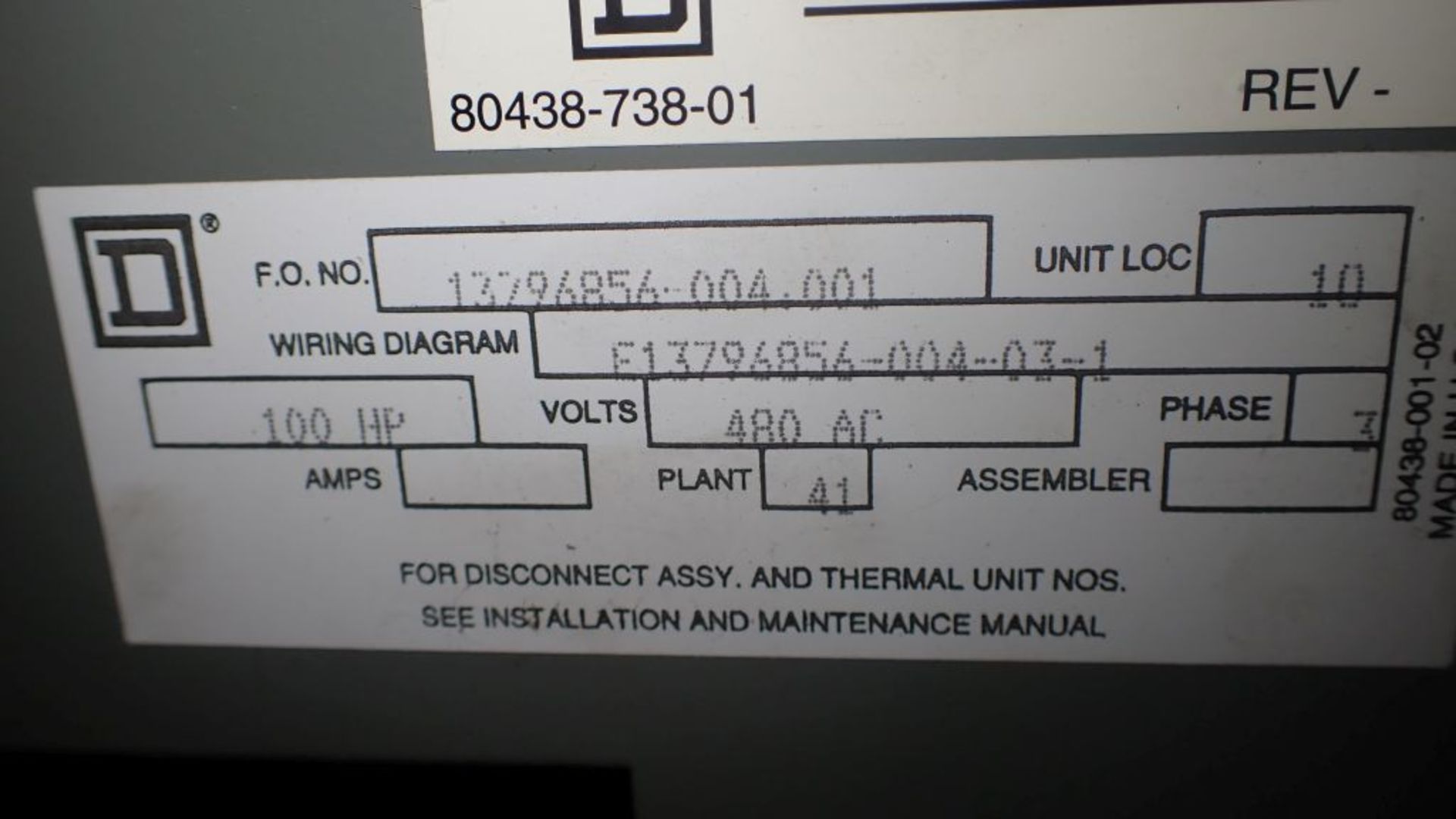 Square D Model 16 6-Section MCC | 600 VAC Max; Includes: Nema Size 4, Cat No. 8536SF015, 100 HP Max, - Image 10 of 44