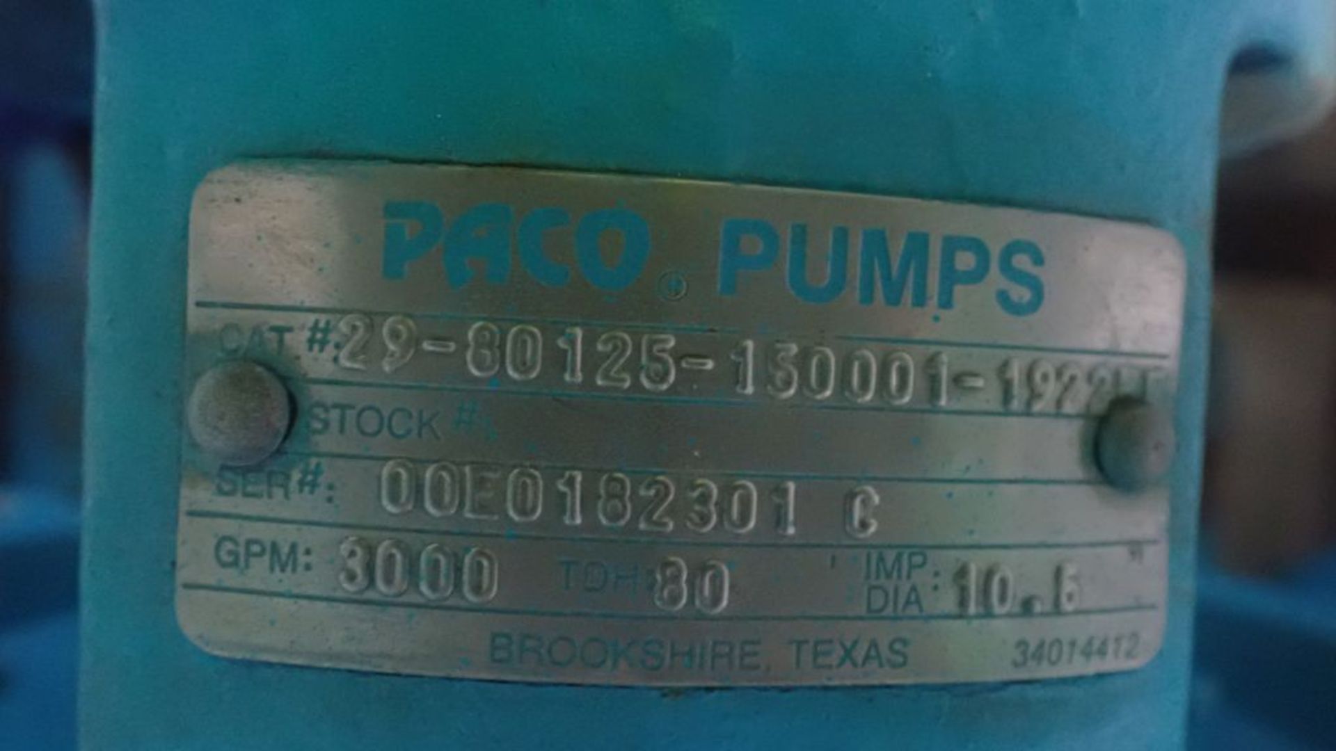 Paco Pump | Cat No. 29-80125-150001-1922EE; 230/460V; 3000 GPM; Tag: 231717 - Image 9 of 10