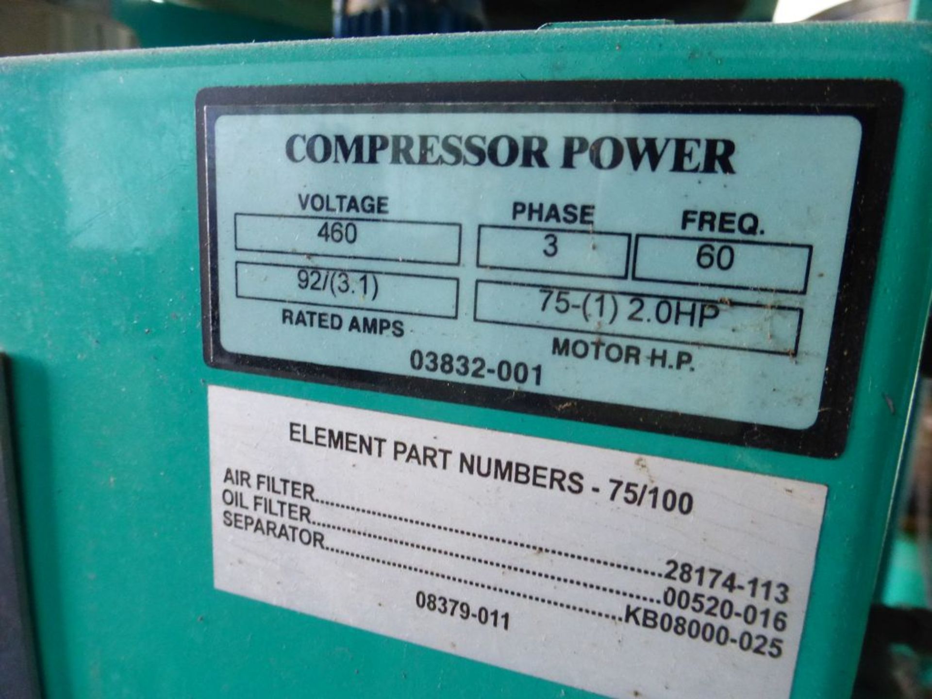 Sullivan Palatek Compressor | Model No. 75VDMBW-TE; Serial No. 1304010009; 125 PSIG; Includes: WEG - Image 5 of 7