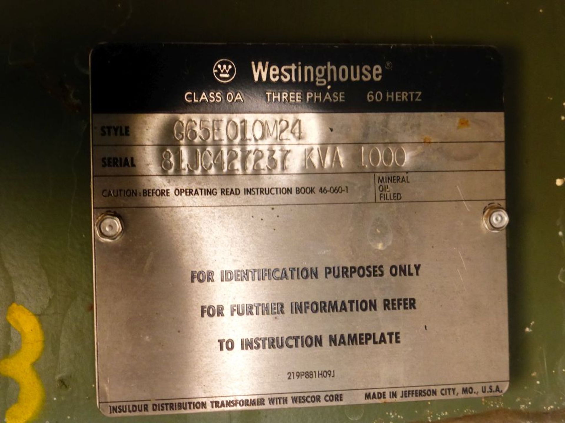 Westinghouse 1000 KVA Transformer | High Voltage: 12470; Low Voltage: 480Y/277V; Tag: 231710 - Image 7 of 12