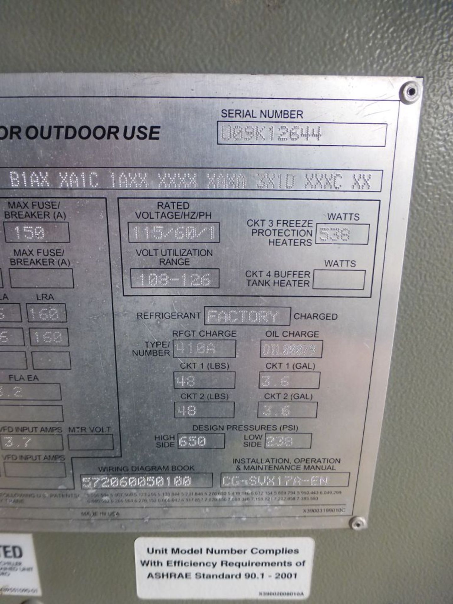 Trane Chiller | Model No. CGAM 060F 2A02 AXD2 A1A1 B1AX XA1C; 460V; 410A Refrigerant; 1AXX XXXX XAXA - Image 11 of 22