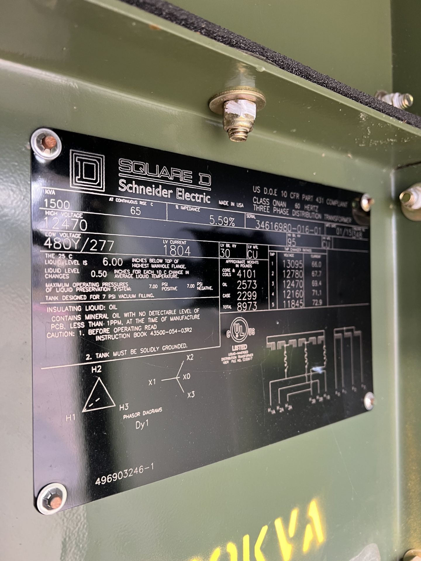 Square D 1500 KVA Transformer | 12470V; 480Y/277; LV Current: 1804; Tag: 231703 - Image 4 of 4