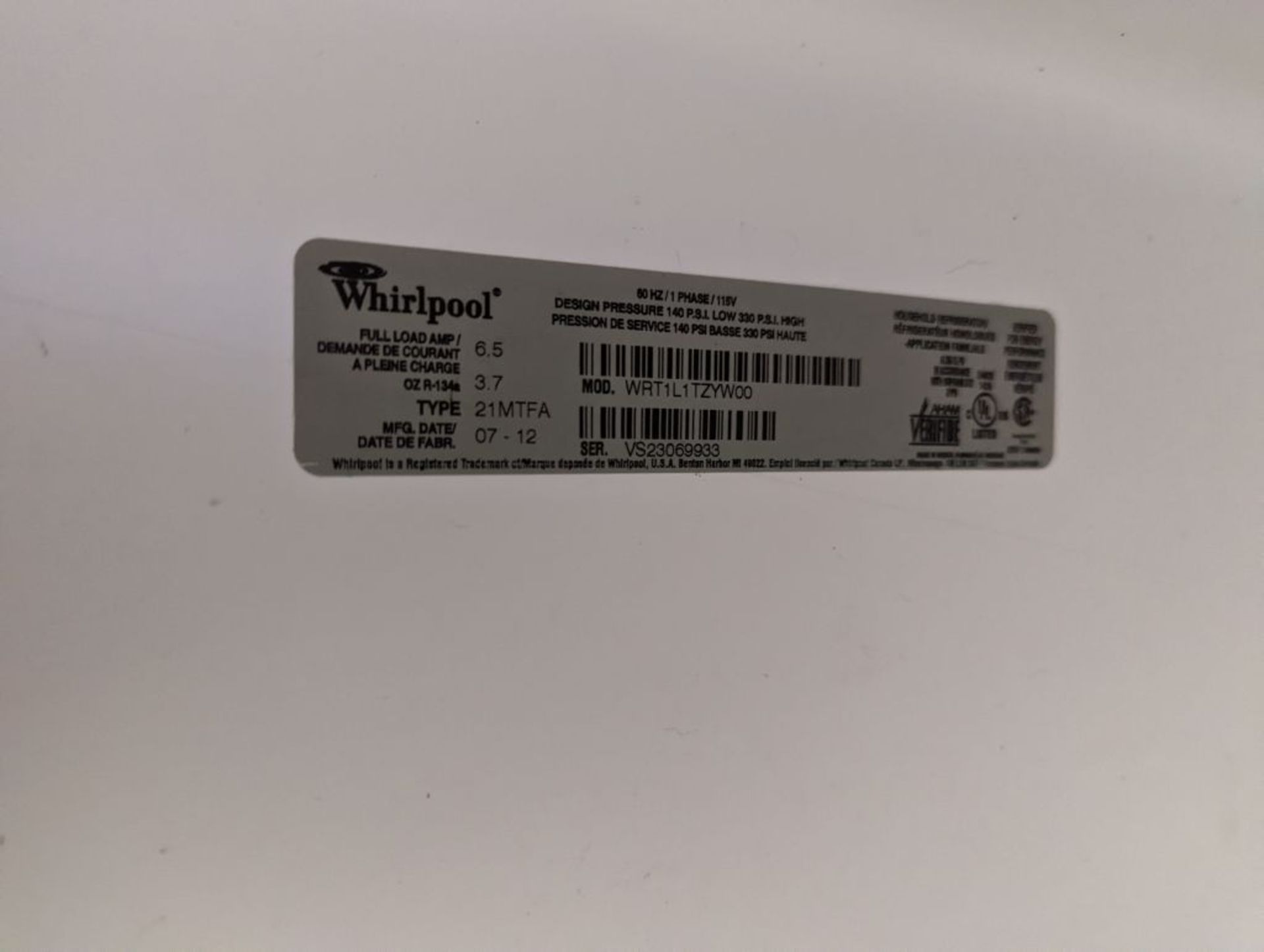 Whirlpool Refrigerator | Tag: 232534 - Image 8 of 8
