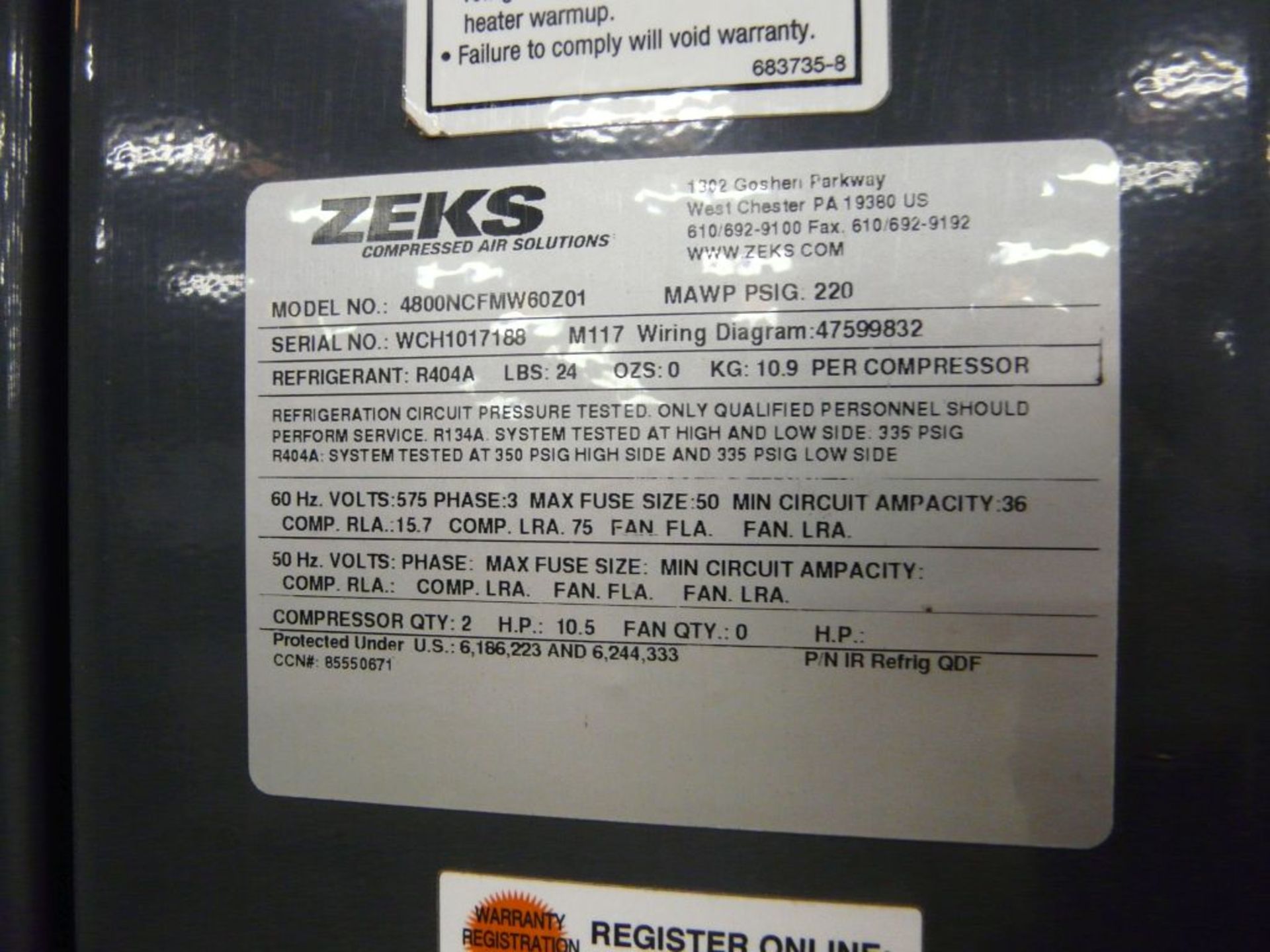 Lot of (2) ZEKS Multi-Module Series Non-Cycling Air Dryers | Model No. 4800NCFMW60Z01; 575V; 220 - Image 7 of 7