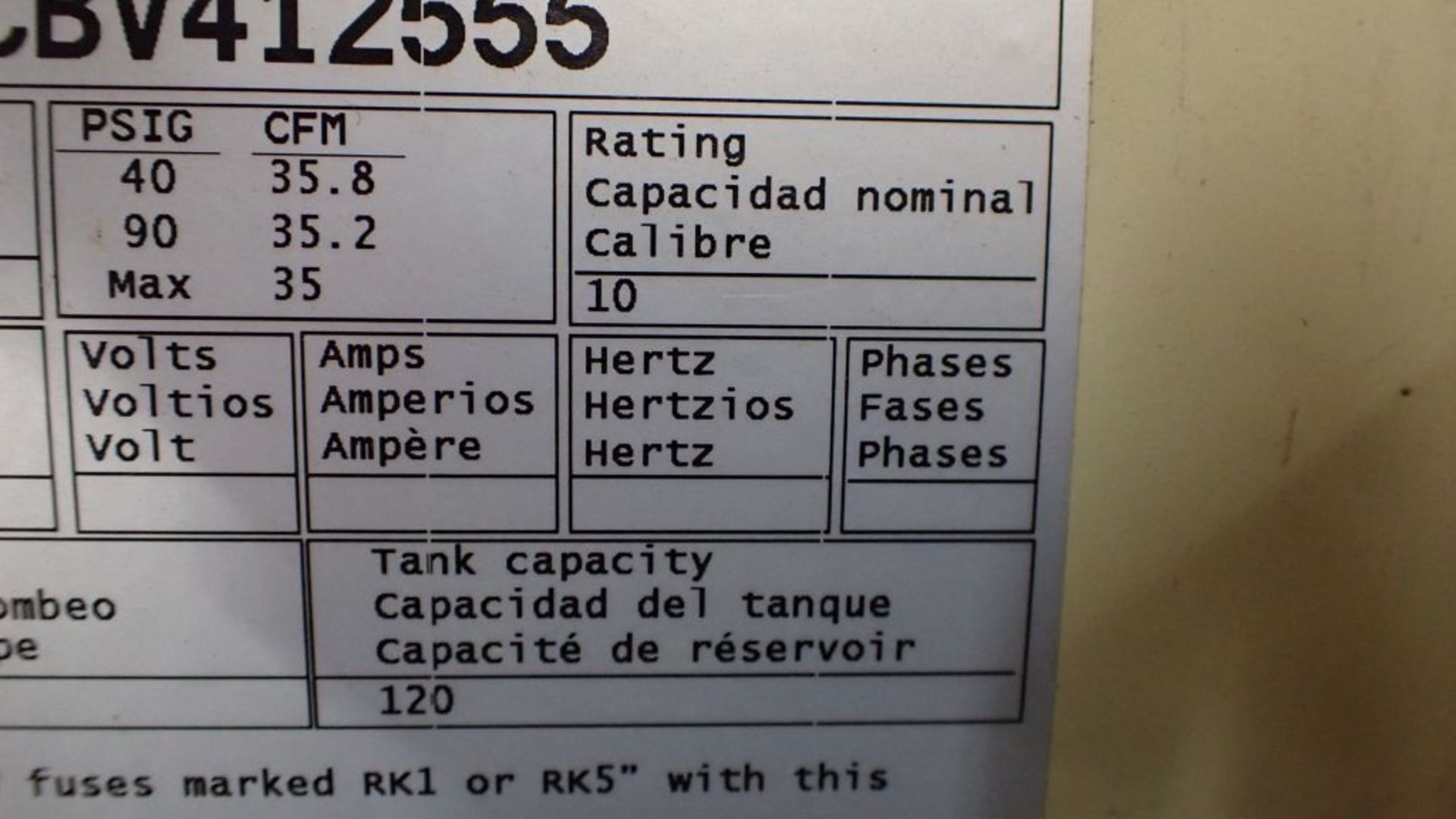 Ingersoll Rand Air Compressor| Part No. CBV412555, 175 PSI, 120 Tank Cap; Includes: Pump - Image 12 of 18