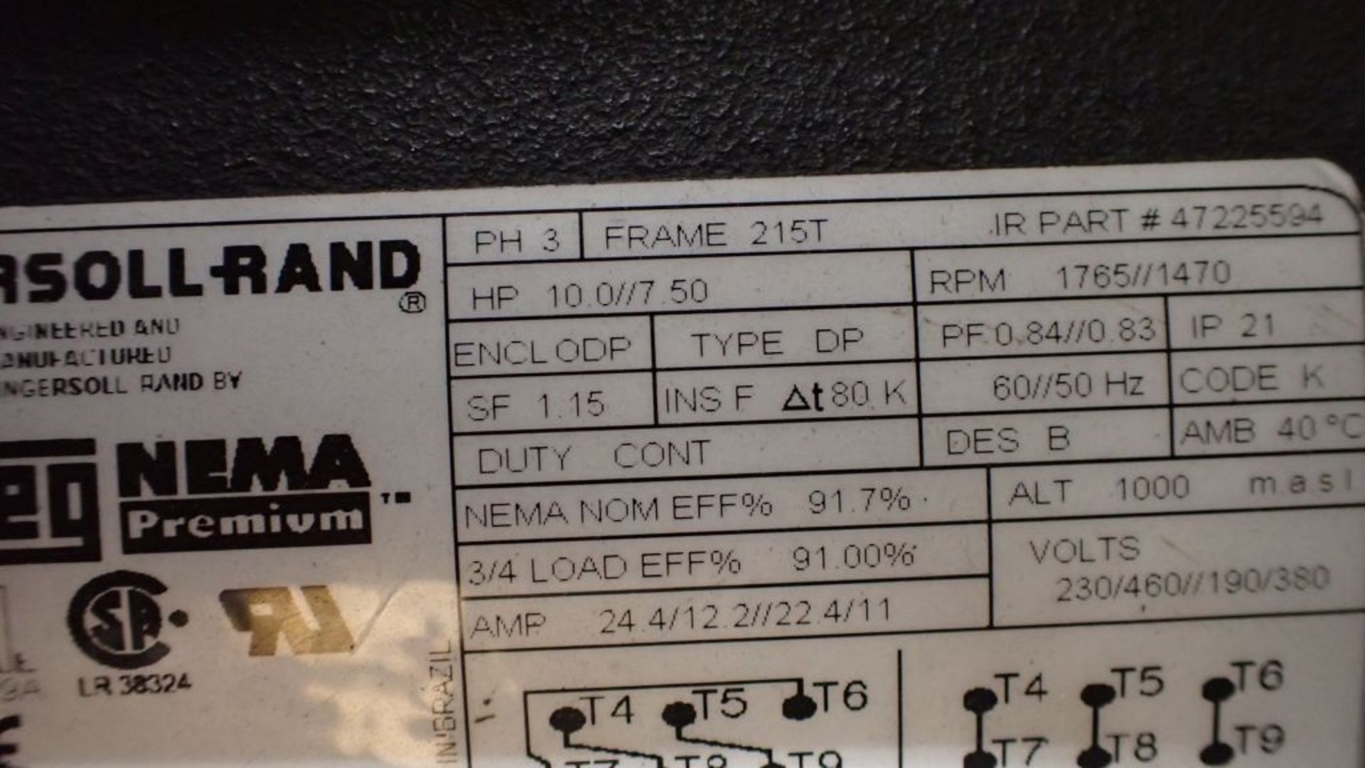 Ingersoll Rand Air Compressor| Part No. CBV412555, 175 PSI, 120 Tank Cap; Includes: Pump - Image 8 of 18