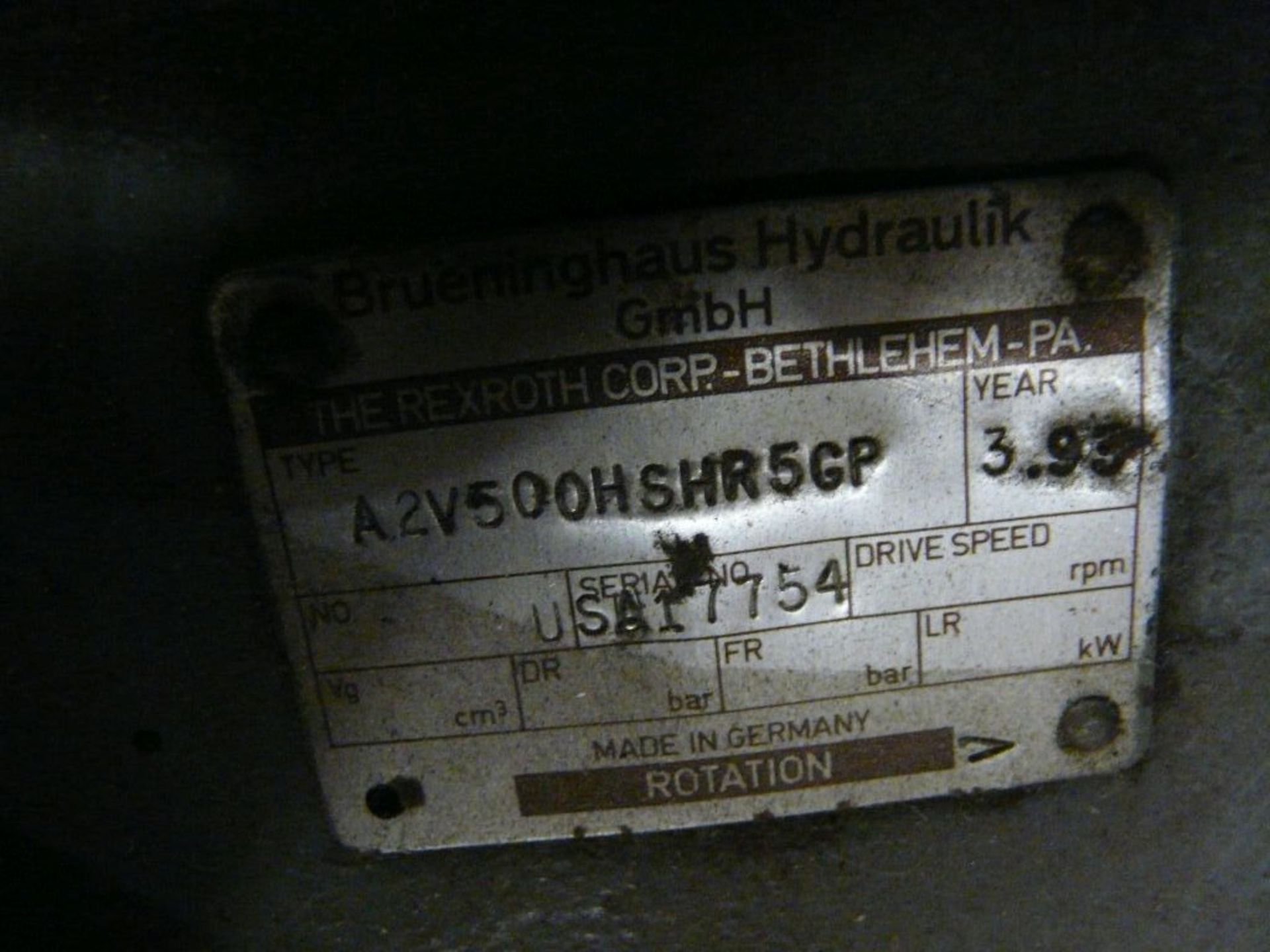 Brueninghaus Hydraulik | Serial No. SA17754; Type: A2V500HSHR5GP; Tag: 233701 - Image 4 of 4