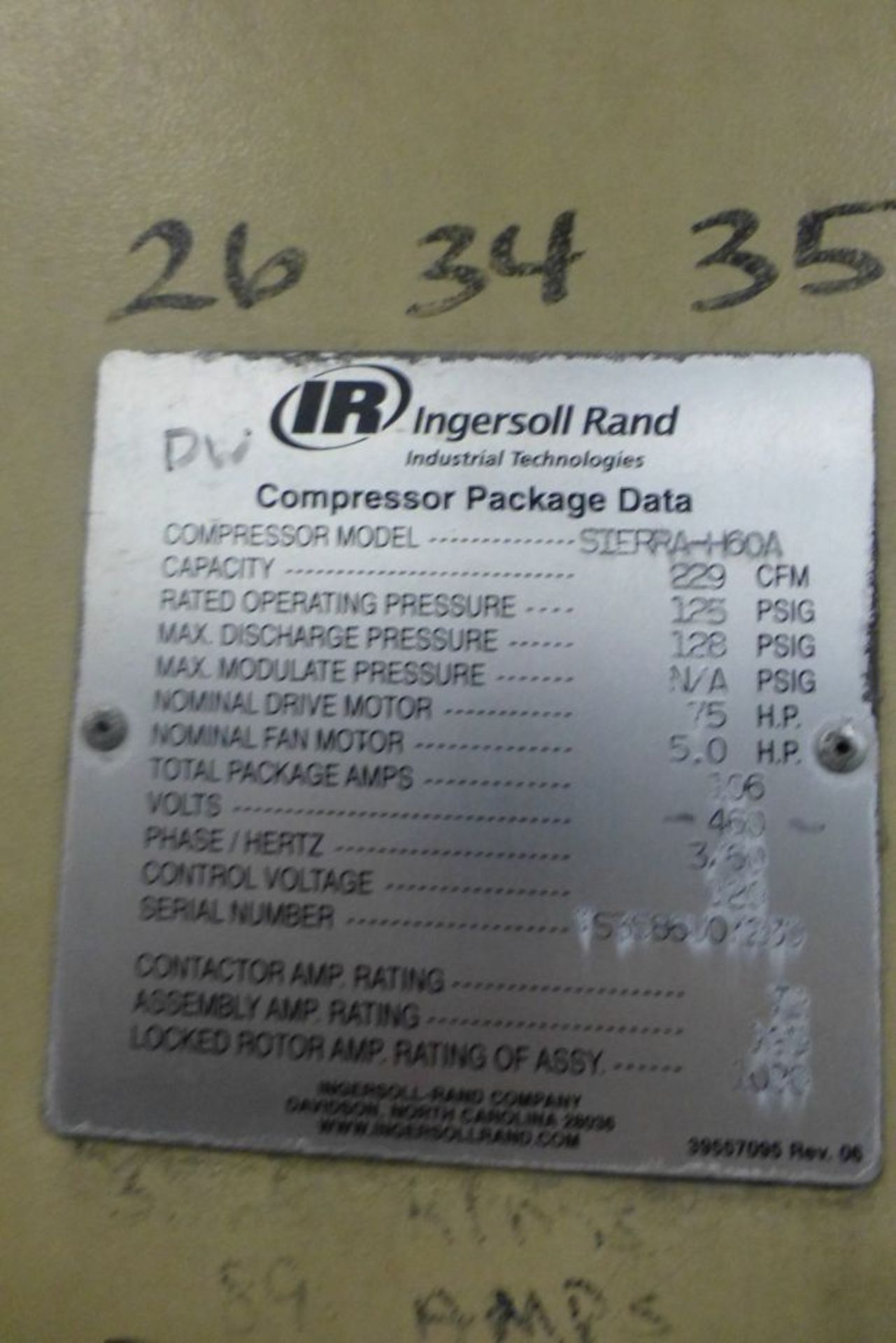 Ingersoll Rand Compressor | Part No. SIERRA-H60A; 75 HP; 460V; 125 PSI; 229 CFM Cap; 3PH - Image 5 of 22