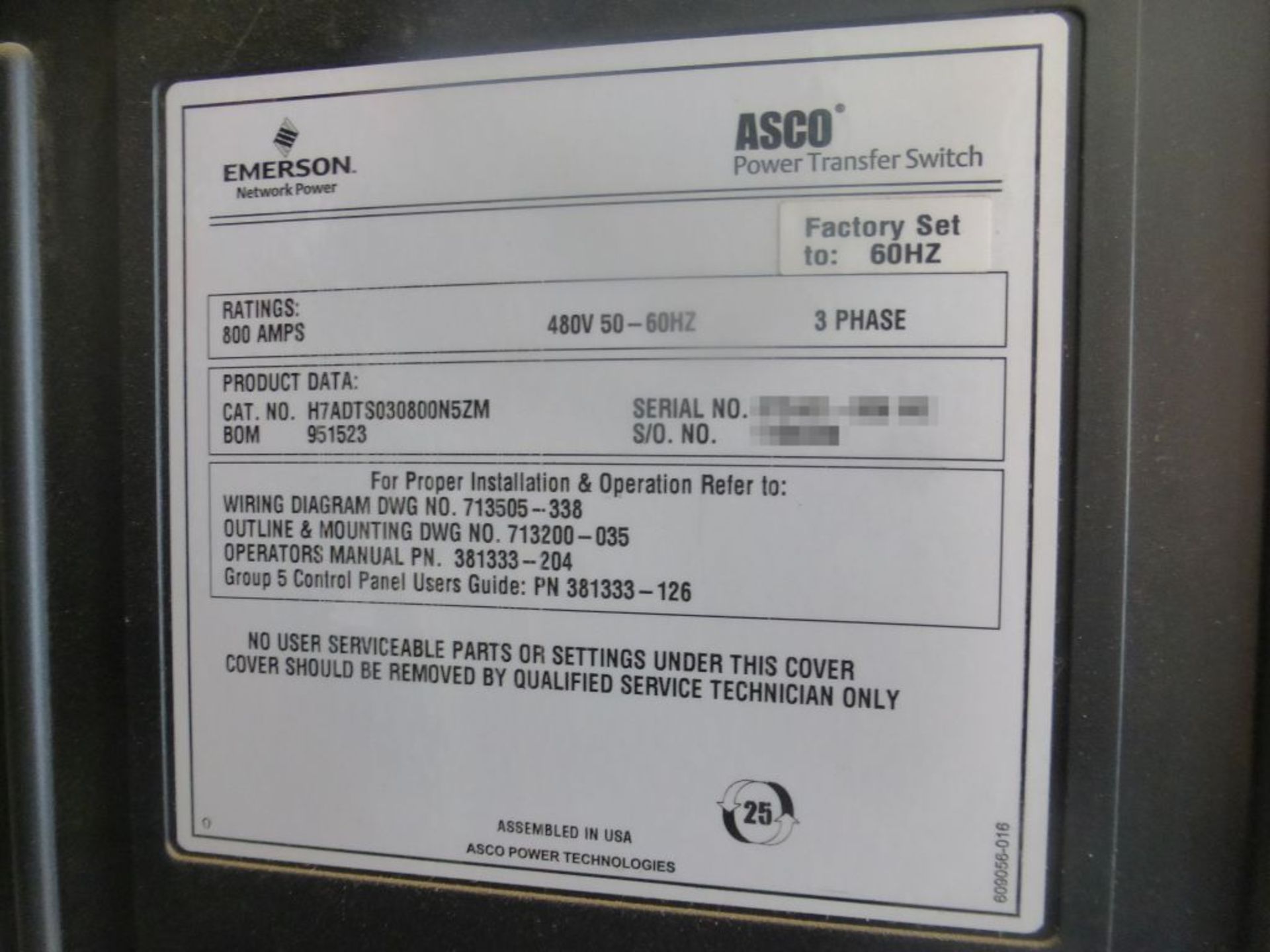 ASCO 7000 Series Power Transfer Switch | Lot Loading Fee: $50 | 800A; 480V; Tag: 233668 - Image 11 of 12