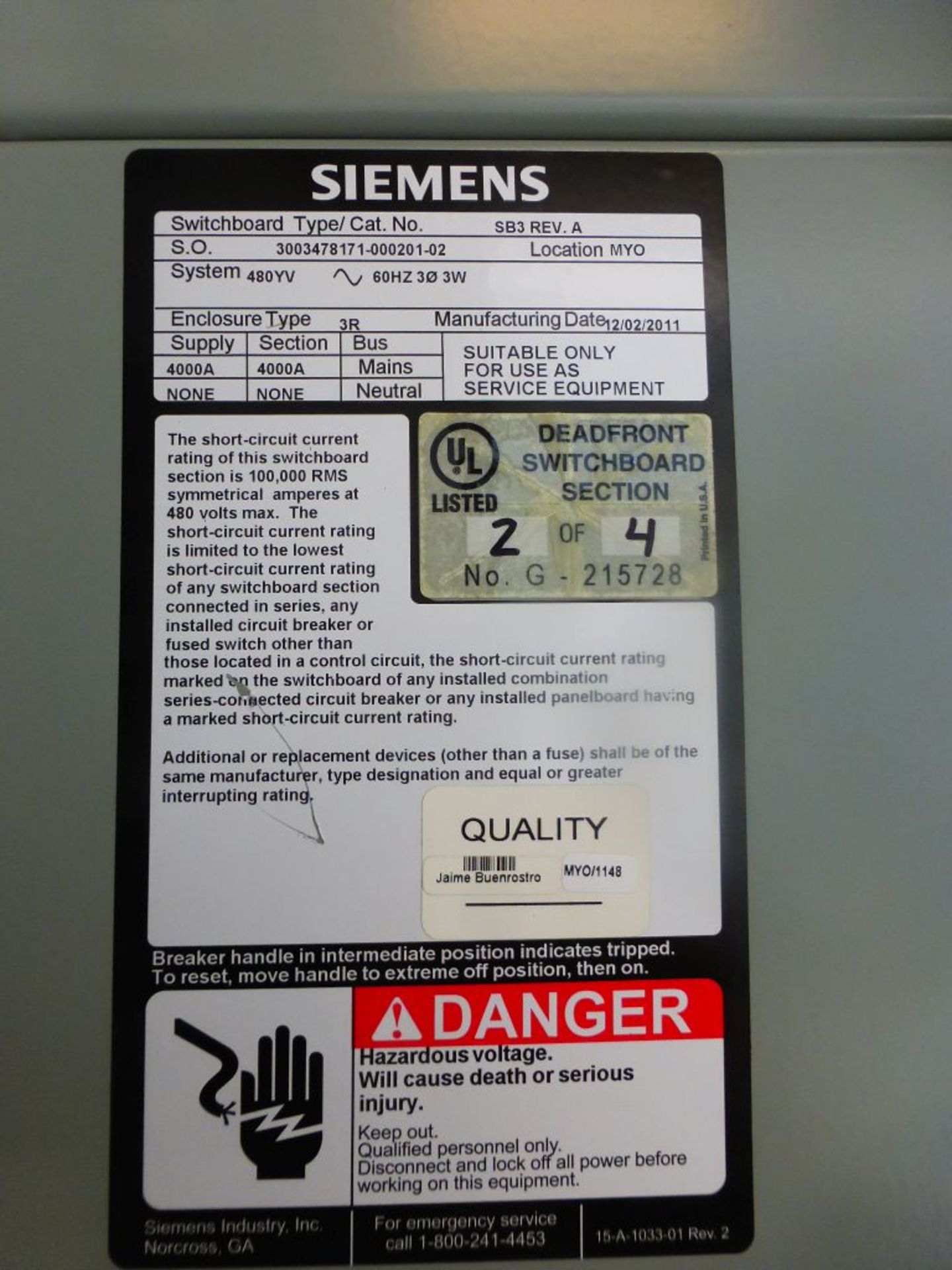 Siemens Switchgear - 4000A Breaker Suitable for Service Entrance | Lot Loading Fee: $500 | Main - Image 14 of 43