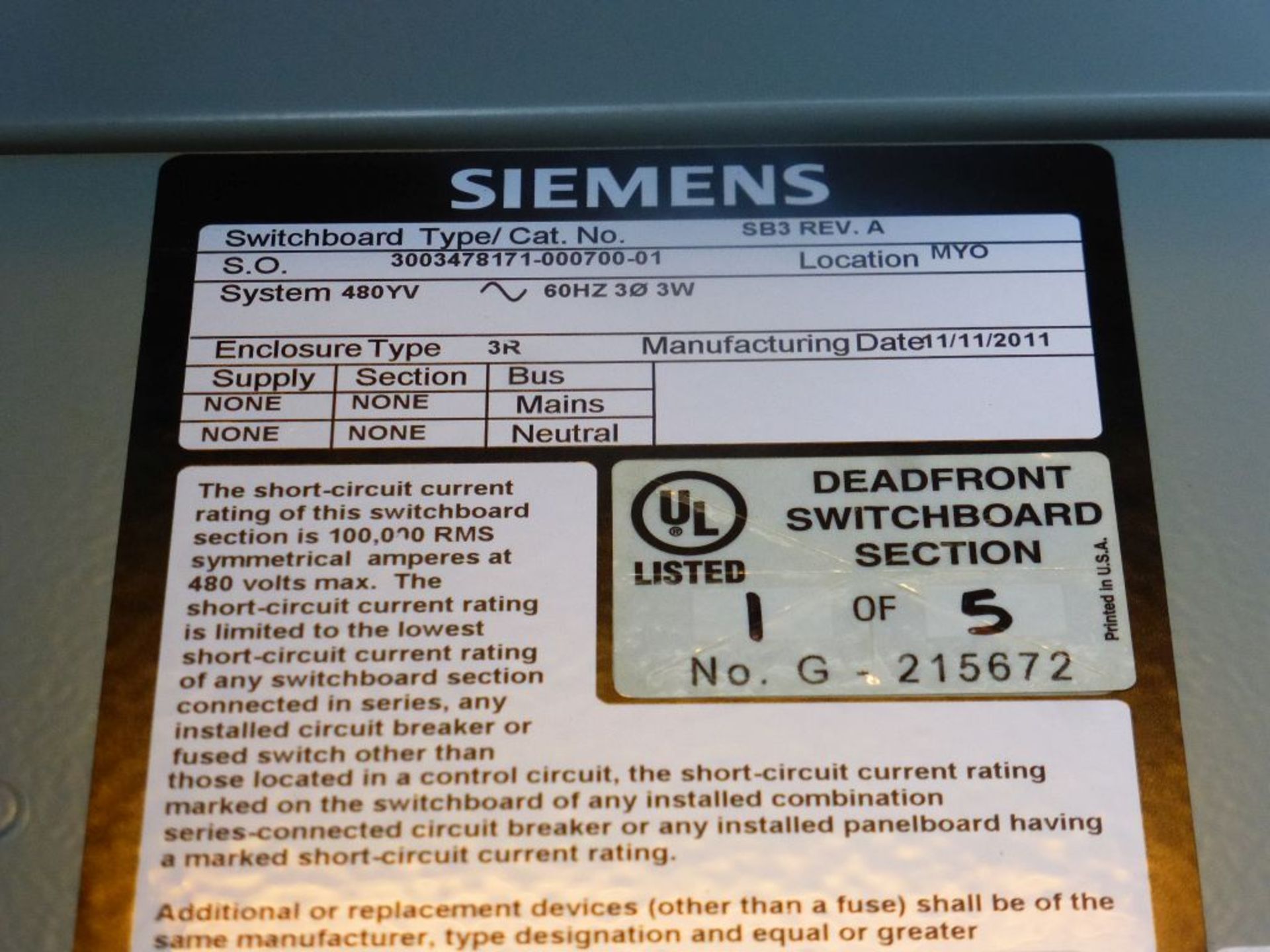 Siemens Switchgear - 4000A Main Lugs Only with 2-Sections of Distribution | Lot Loading Fee: $ - Image 10 of 31