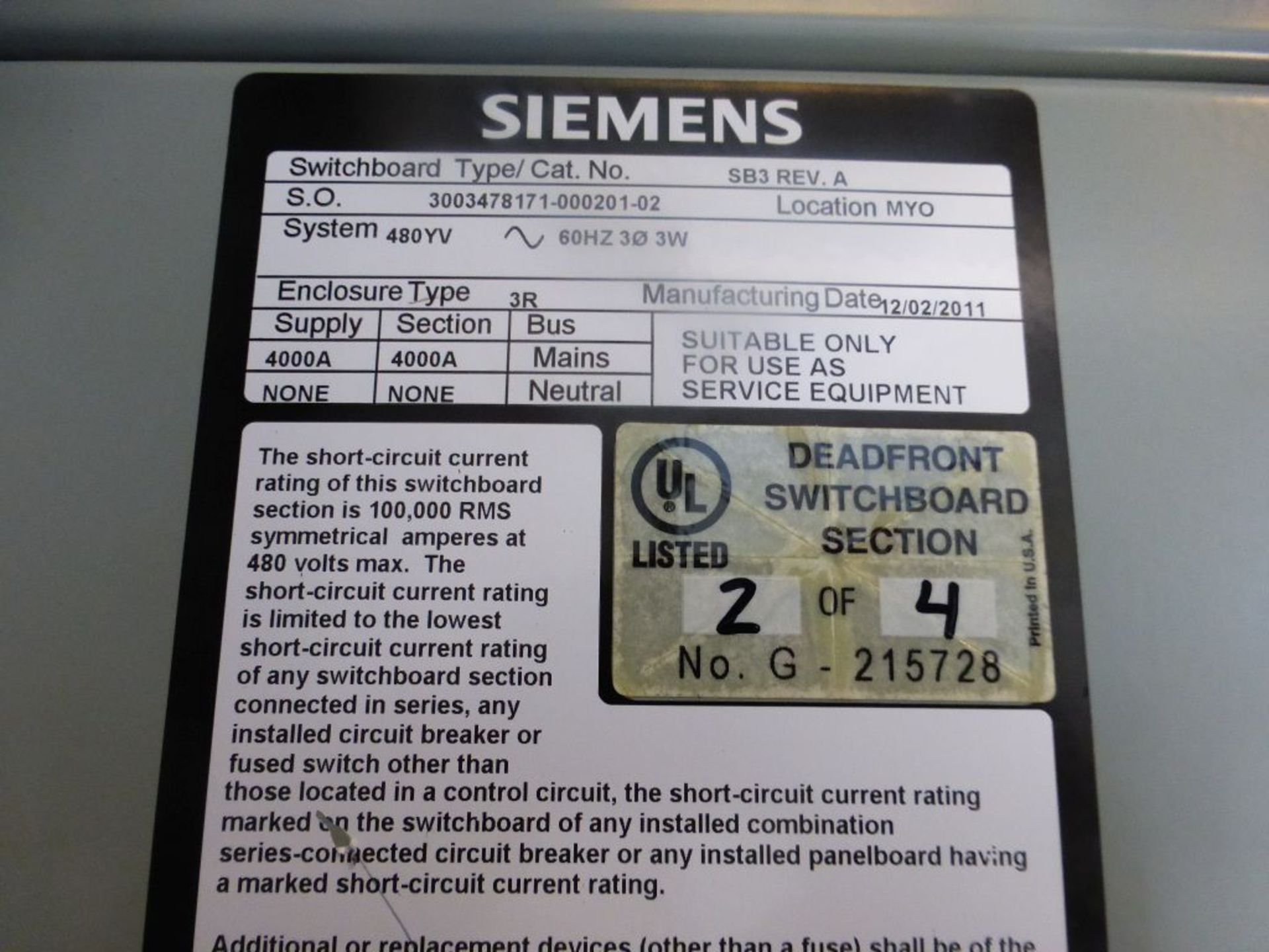 Siemens Switchgear - 4000A Breaker Suitable for Service Entrance | Lot Loading Fee: $500 | Main - Image 14 of 42