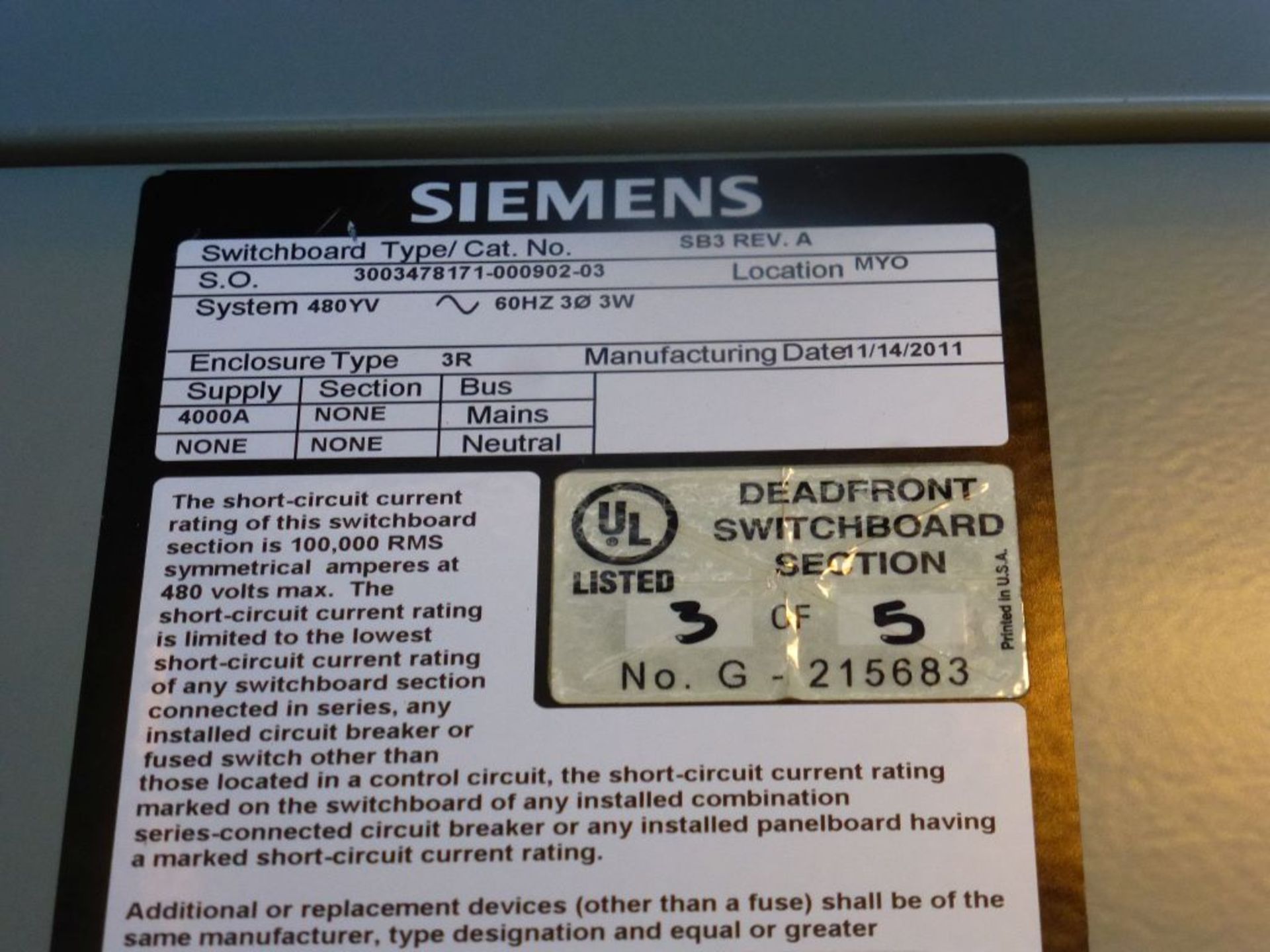 Siemens Switchgear - 4000A Main Lugs Only with 2-Sections of Distribution | Lot Loading Fee: $ - Image 16 of 31