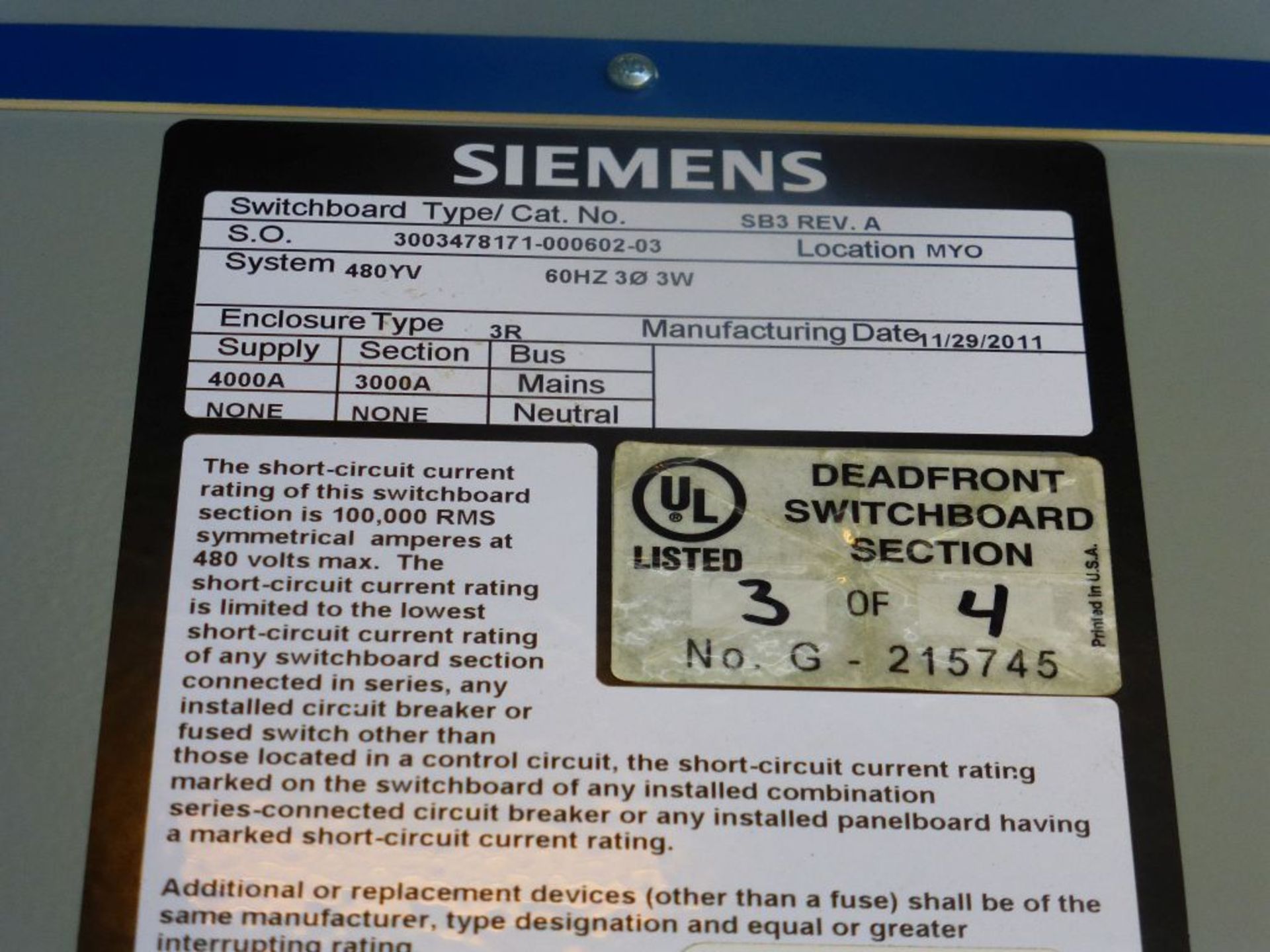 Siemens Switchgear - 4000A Breaker Suitable for Service Entrance | Lot Loading Fee: $500 | Main - Image 25 of 43