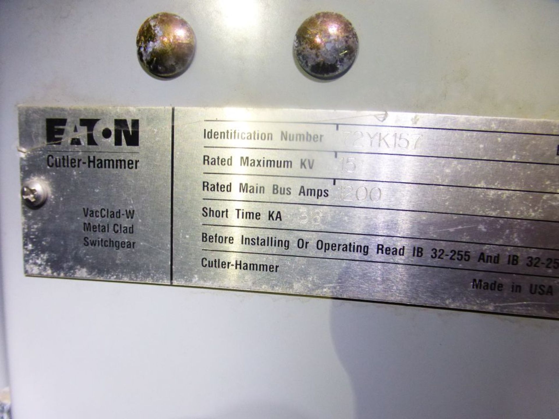 Eaton Cutler Hammer Vacclad-W Metal-Clad Switchgear | Rigging Fee: $300 | 1200A; 15KV; 3-Sections; - Image 5 of 16