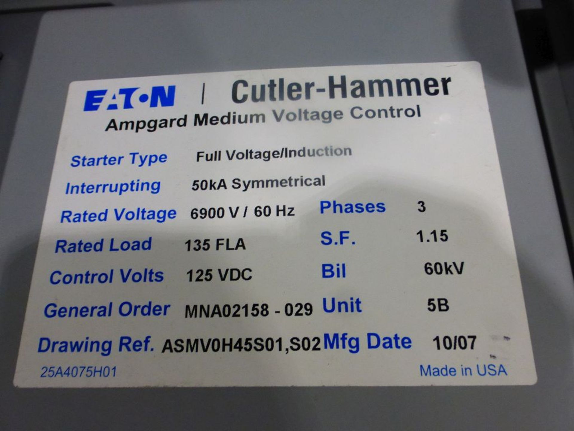 2007 Eaton Cutler Hammer Ampguard Medium Voltage Control | Rigging Fee: $200 | 6900V; 3-Sections; - Image 5 of 5