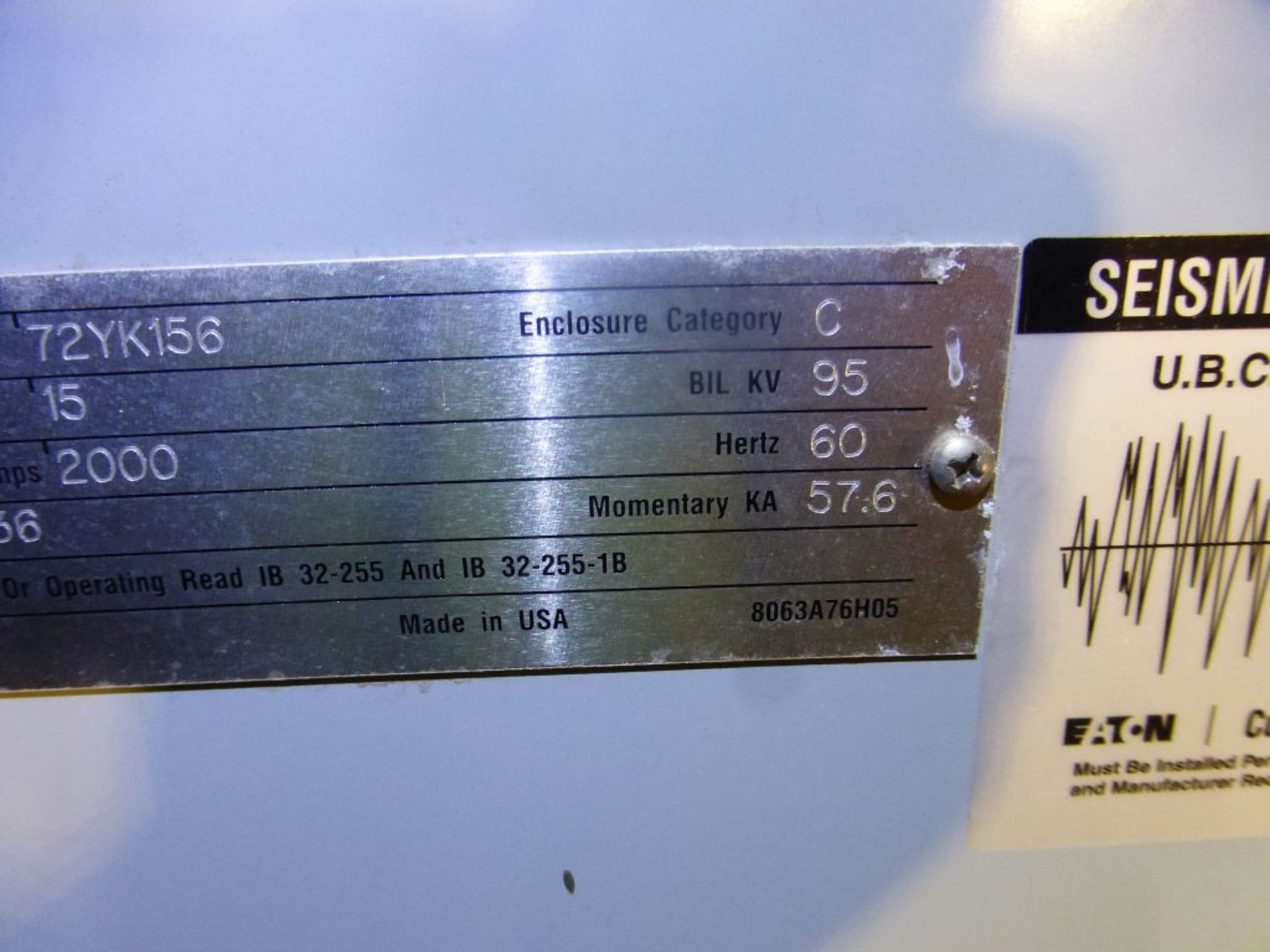 Eaton Cutler Hammer Vacclad-W Metal-Clad Switchgear | Rigging Fee: $350 | 2000A; 6900V; 15KV; 4- - Image 6 of 26