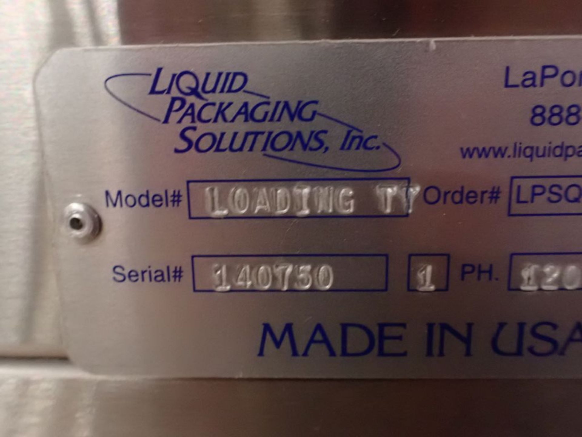 Liquid Packaging | Model: Loading VV; Order No. LPSQ-VV55; Serial No. 140750; 25A; 120V; 1PH; Tag: - Image 5 of 6