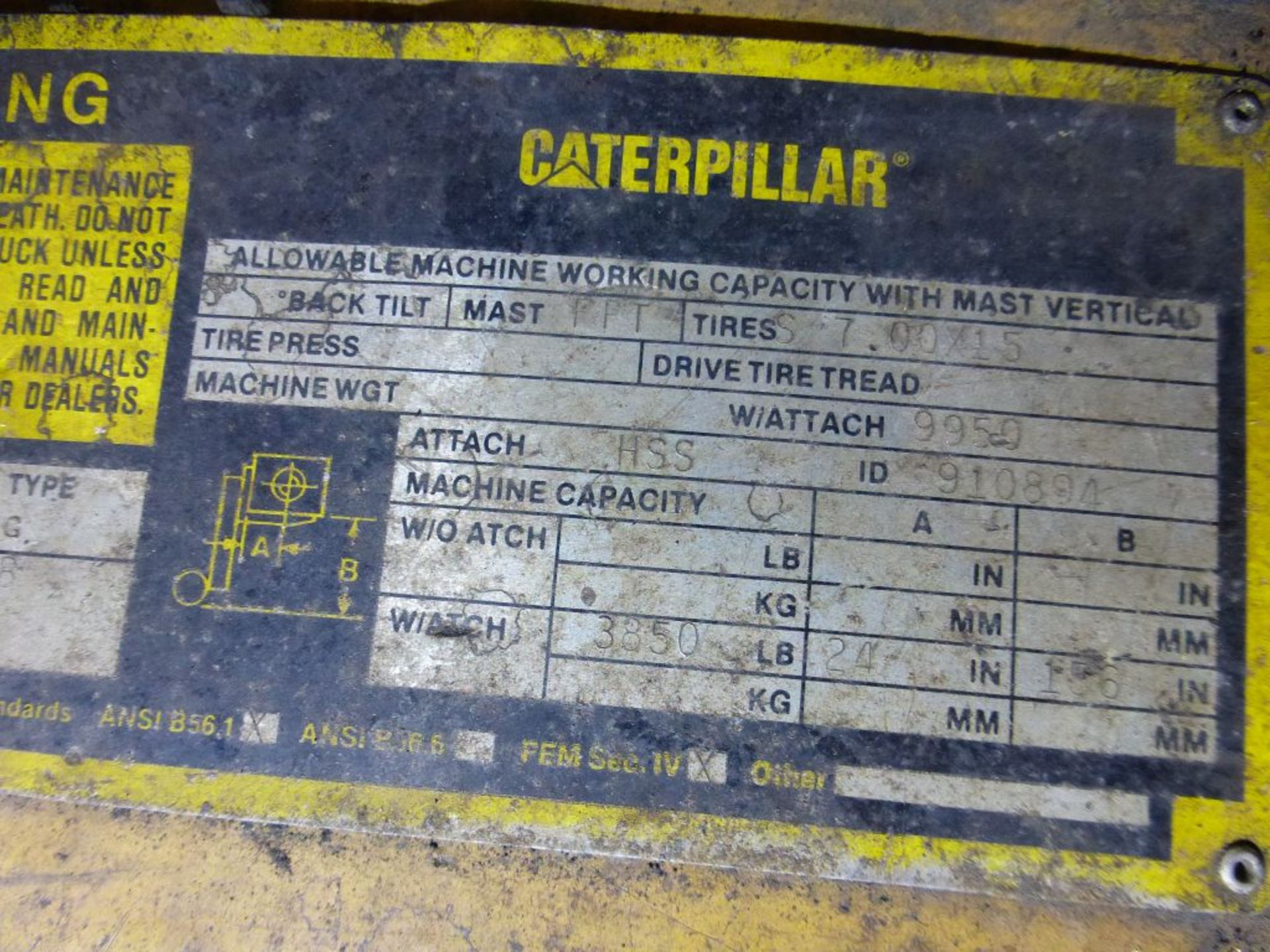 Caterpillar Gasoline Forklift | Model No. V40D; Serial No. 3EC07315; 4000 lb Cap; 156" or 173" - Image 20 of 20