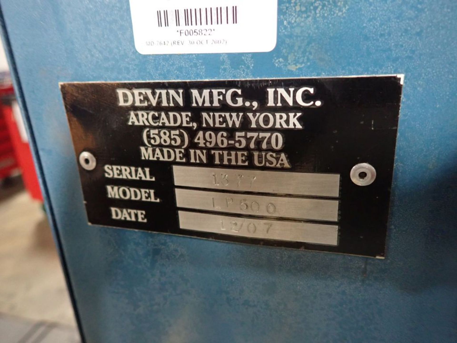 Devin LP500 Hydraulic Arbor Press | Tag: 241526 | Limited Forklift Assistance Available - $10.00 Lot - Image 3 of 3