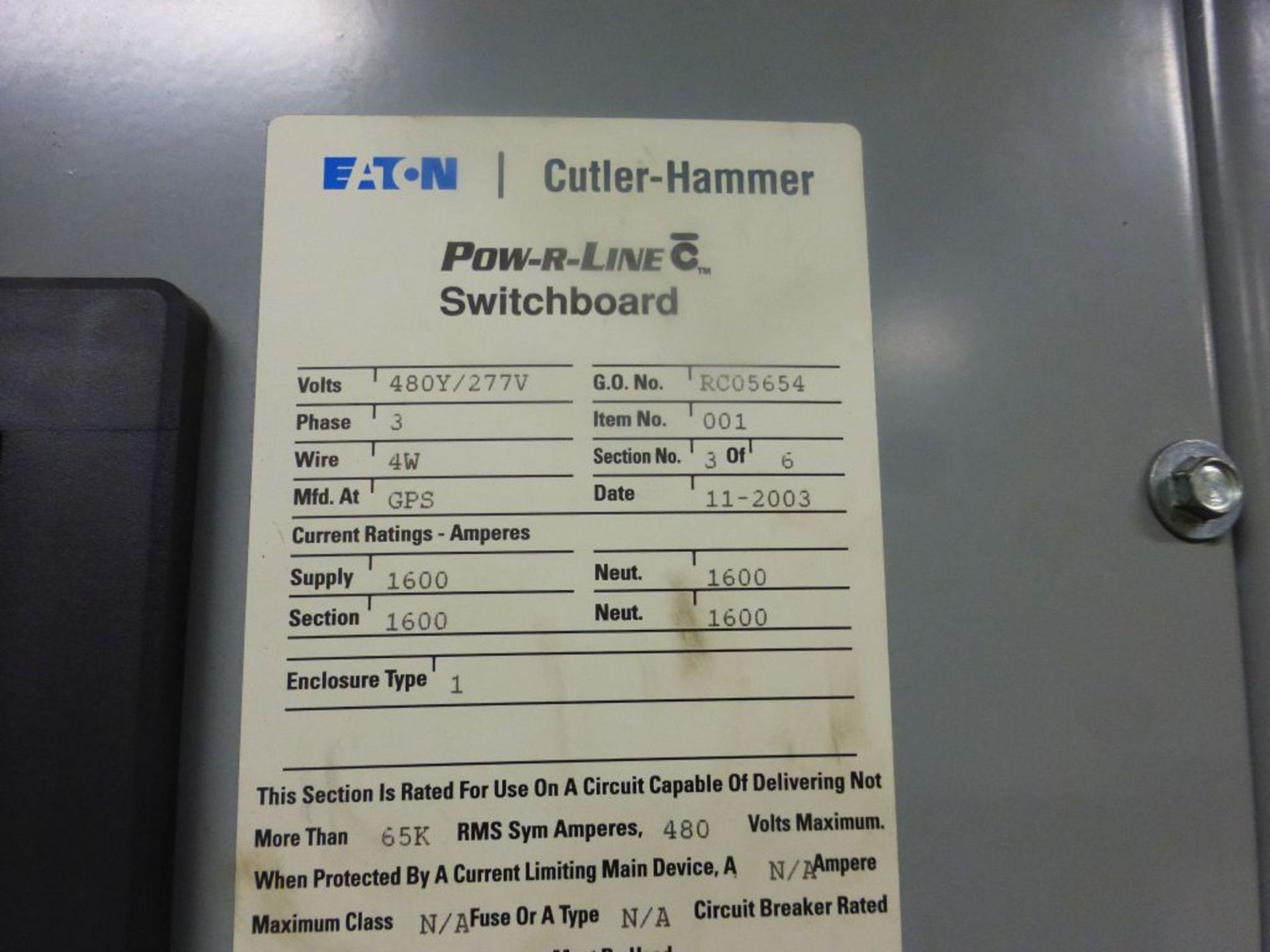 Cutler Hammer Switchgear | 1600A; (6) Sections; Includes: (7) 1600A Breaker Part No. MDS616; (3) - Image 20 of 44