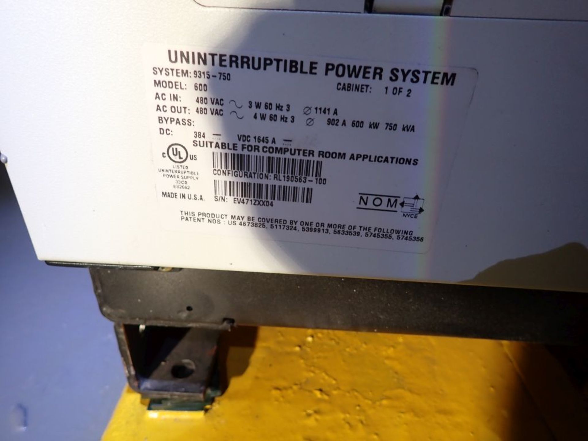 Powerware 9 UPS Unit | Model No. 600; 480V; Tag: 241187; Lot Loading Fee: $150.00 - Image 14 of 14