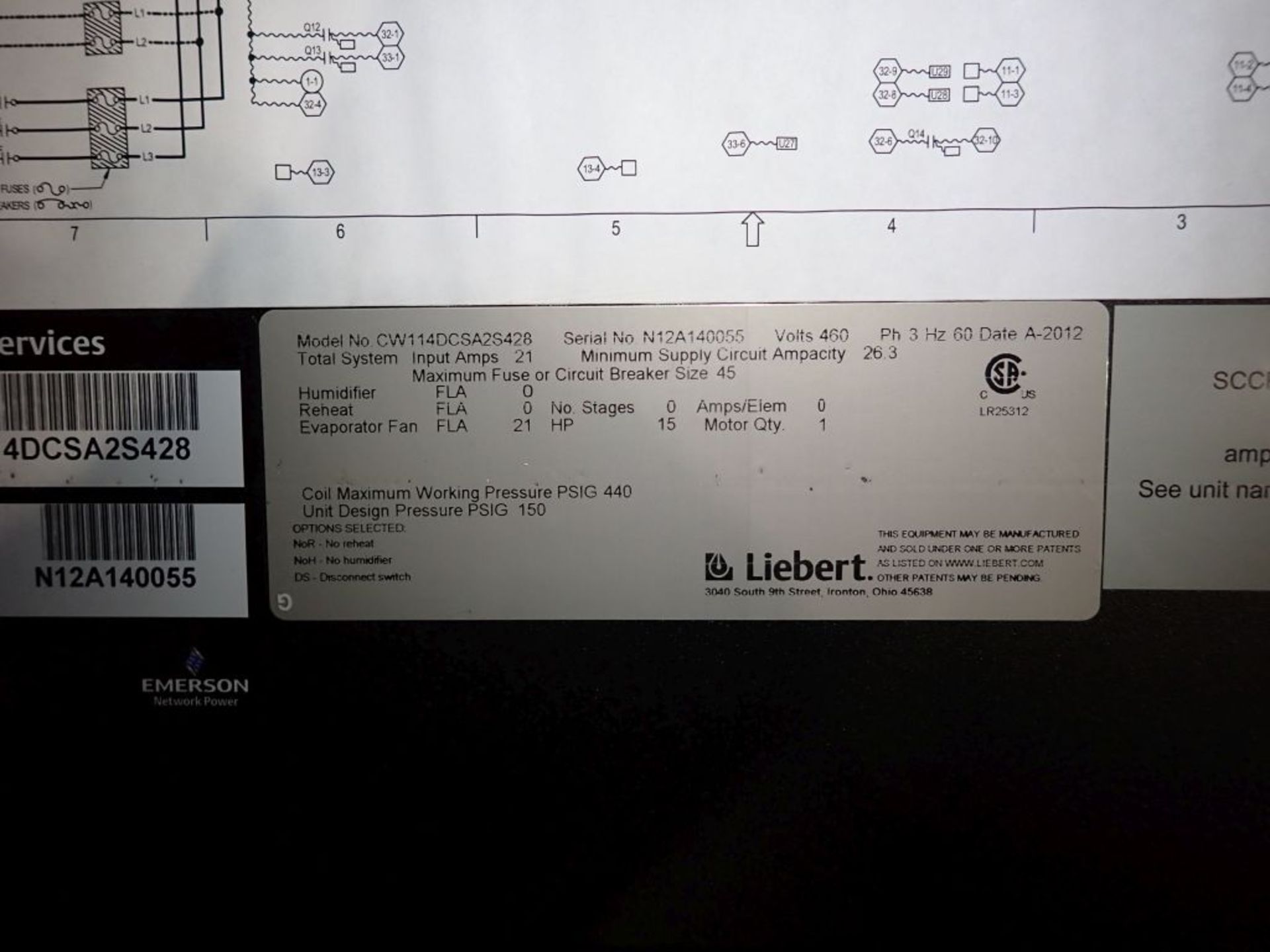 Liebert AC Unit | Model No. CW114BCSA25428; 460V; Tag: 241139; Lot Loading Fee: $100.00 - Image 8 of 11