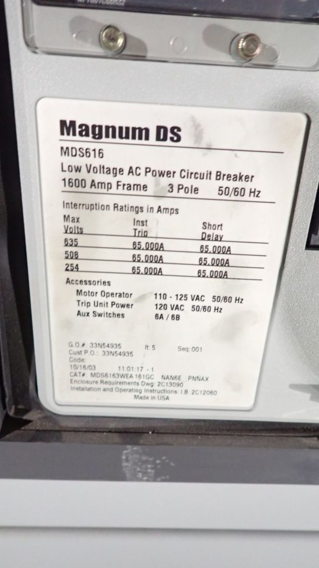 Cutler Hammer Switchgear | 1600A; (6) Sections; Includes: (7) 1600A Breaker Part No. MDS616; (3) - Image 15 of 44