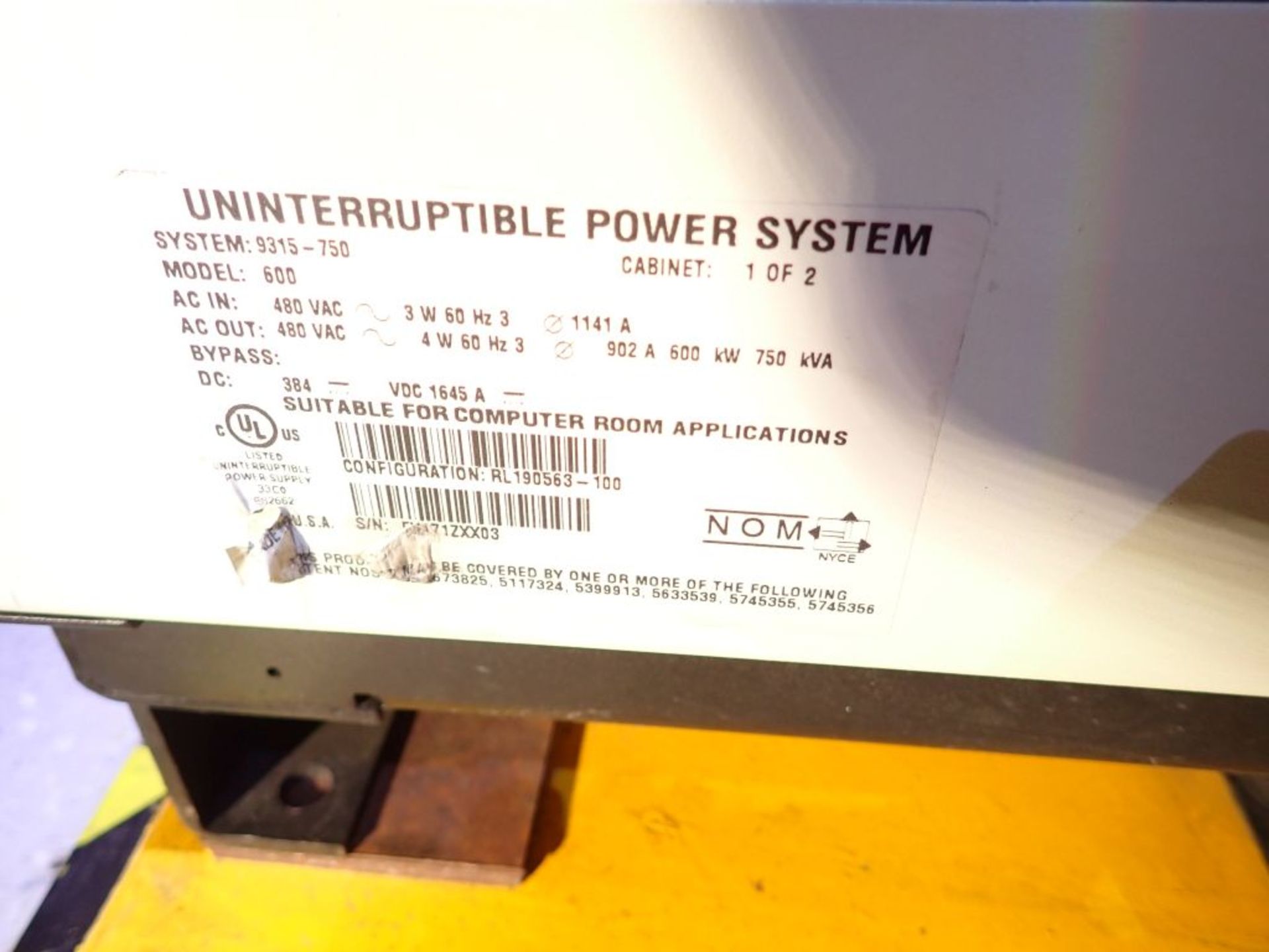 Powerware UPS Unit | Model No. 600; 480V; Tag: 241195; Lot Loading Fee: $150.00 - Image 2 of 21