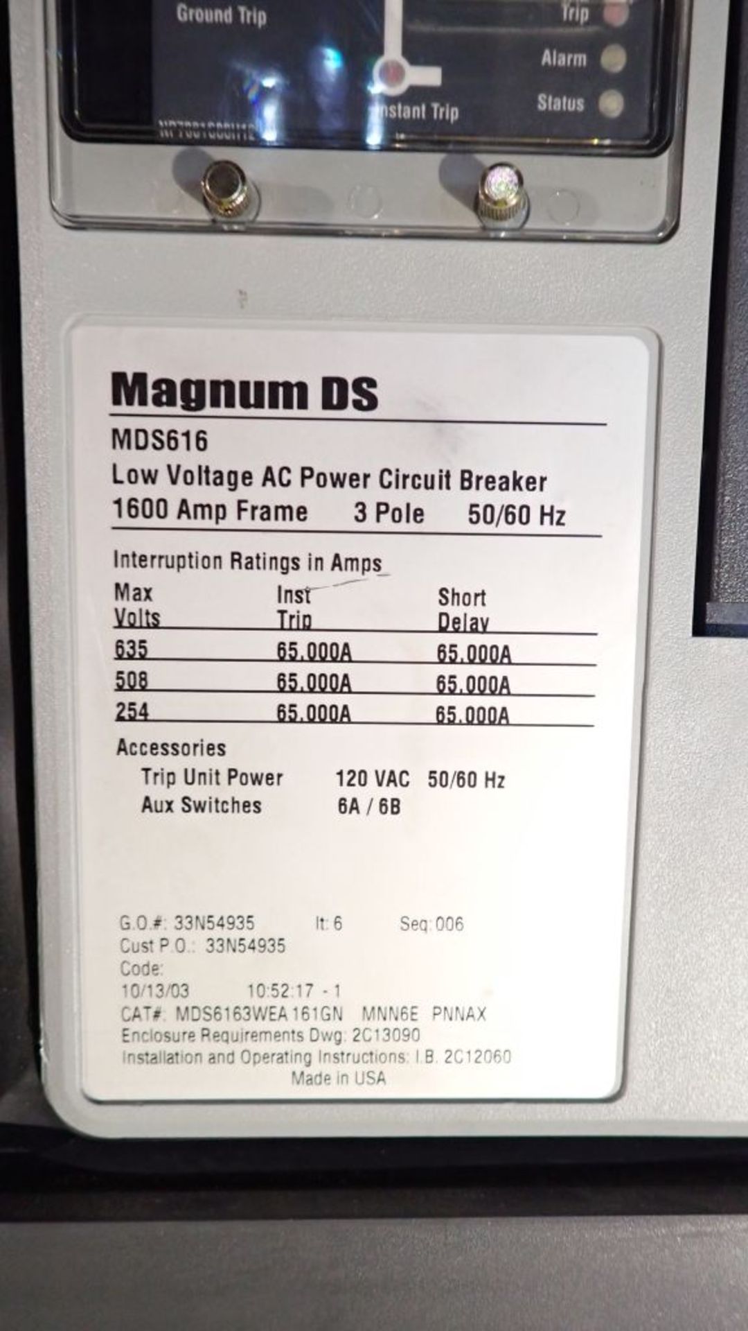 Cutler Hammer Switchgear | 1600A; (6) Sections; Includes: (7) 1600A Breaker Part No. MDS616; (3) - Image 33 of 44