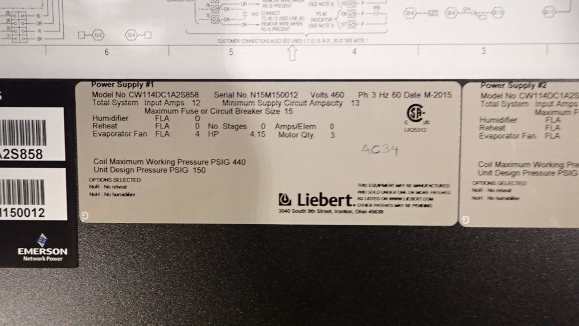 Liebert AC Unit | Model No. CW114DC1A25858; 460V; Tag: 241136; Lot Loading Fee: $100.00 - Image 6 of 8