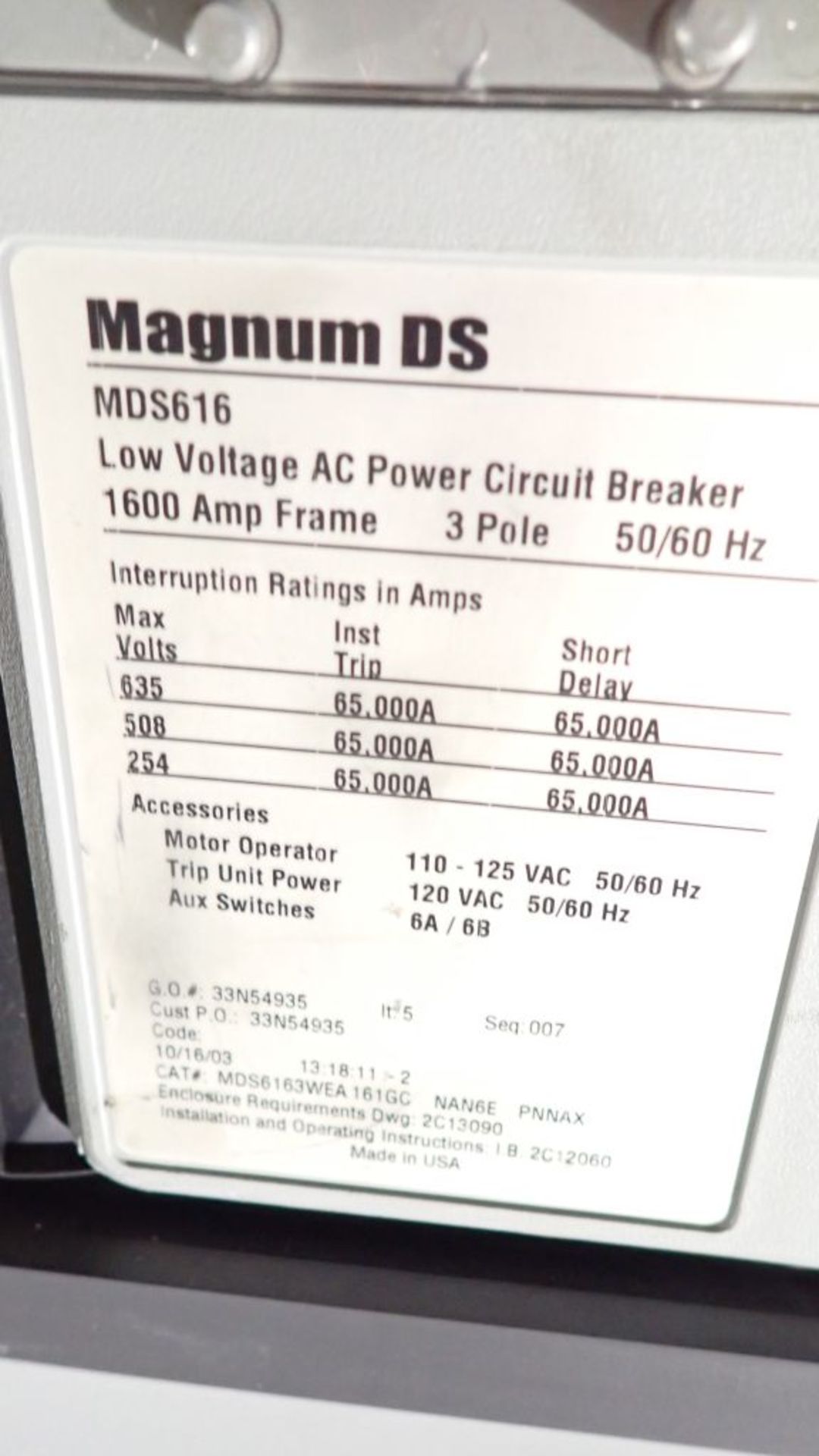 Eaton Cutler Hammer Switchgear | 1600A DS Frame Breaker; 480Y/277V; (9) 1600A; (6) 1600A; (3) 1200A; - Image 29 of 37